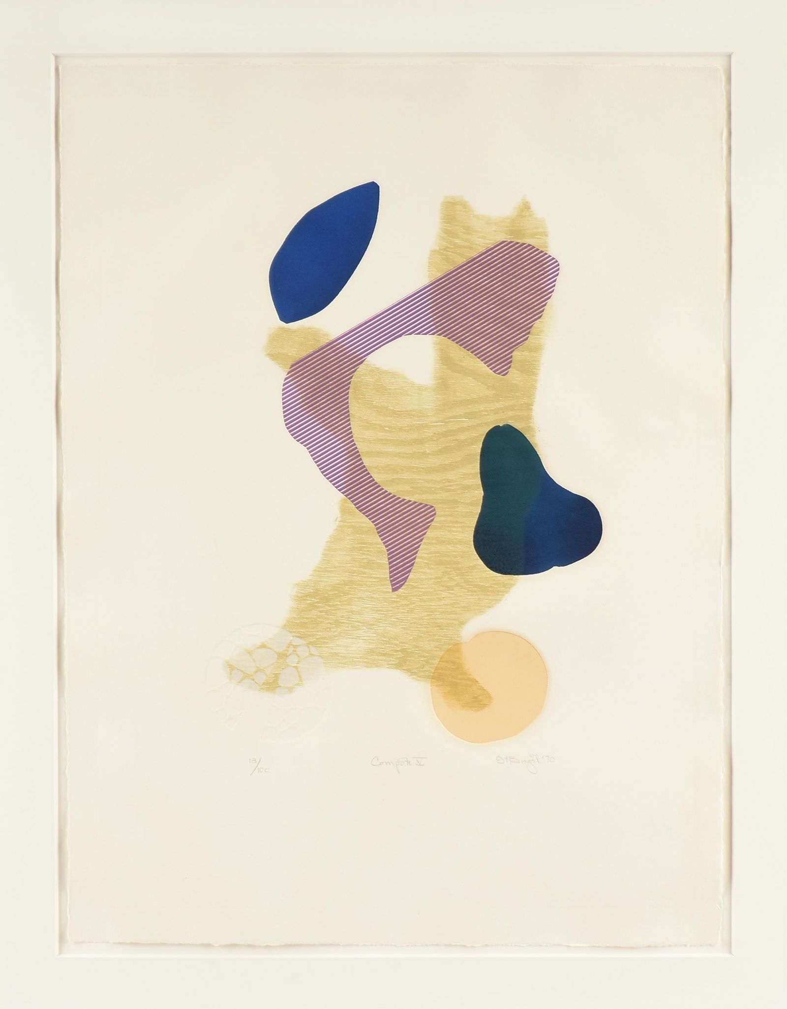 GH SIEGEL (American) "Compote V," 1970,: GH SIEGEL (American) "Compote V," 1970,color etching on paper, signed and dated lower right, "GH Siegel '70," numbered lower left, "13/100," and titled lower center, "Compote V."27 1/2 x 20 3/4 in. (6