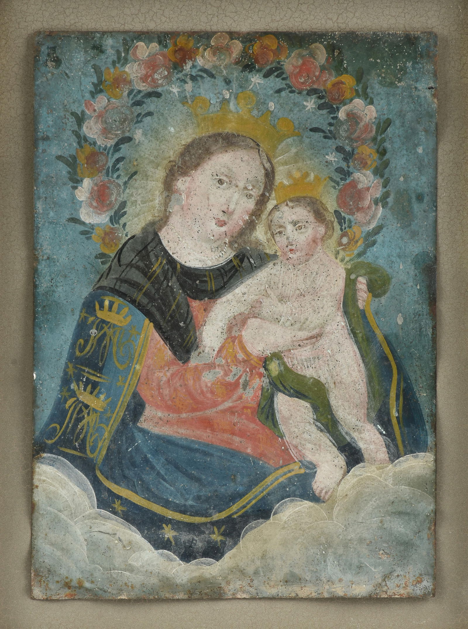 SPANISH COLONIAL SCHOOL, "Retablo with Madonna and Child," 19TH/20TH CENTURY, (1 of 12)