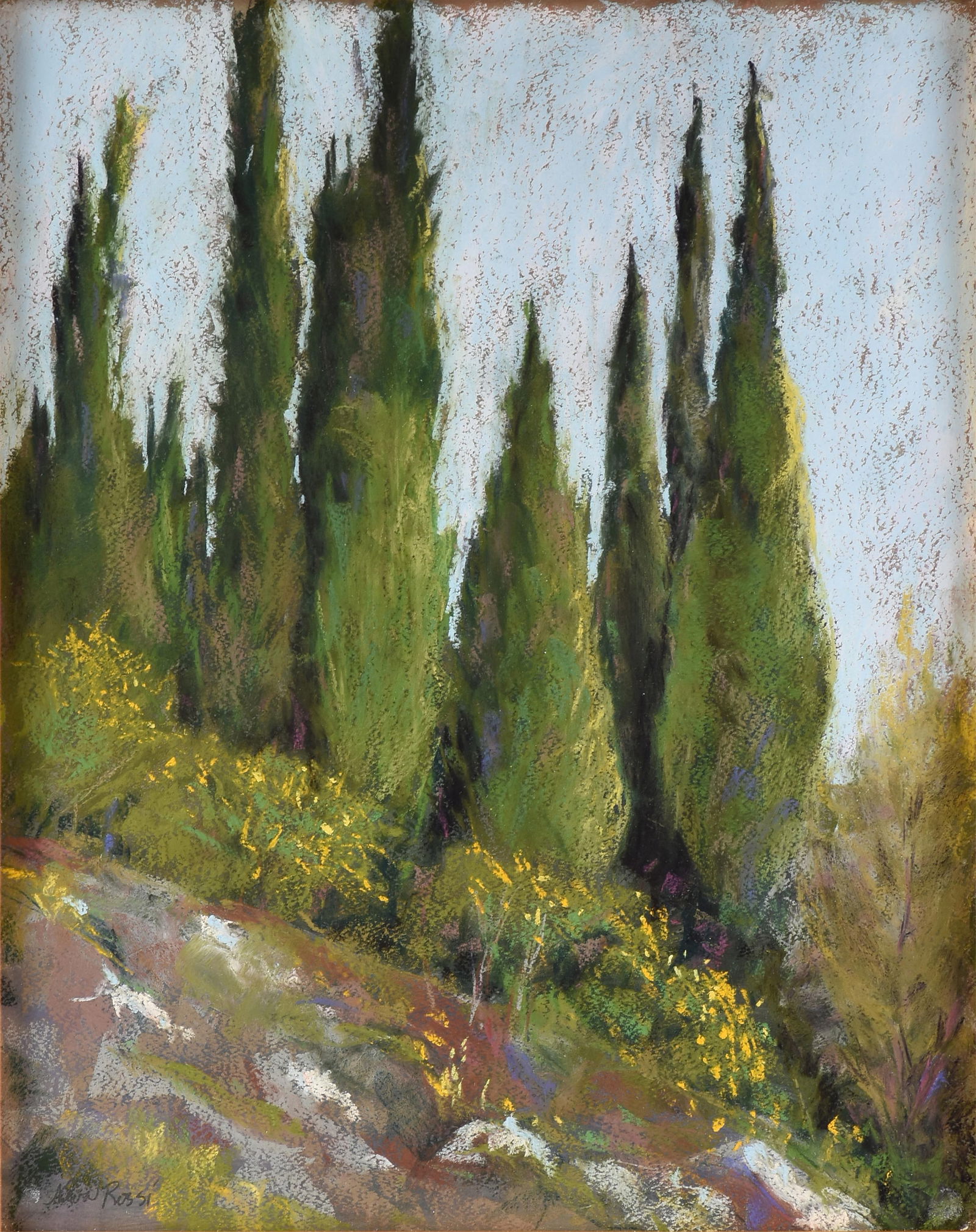 NEVA ROSSI (American/Texas b. 1955) "Along the Trail, Gubbio," 21ST CENTURY,: NEVA ROSSI (American/Texas b. 1955) "Along the Trail, Gubbio," 21ST CENTURY,pastel on paper, signed lower left, "Neva Rossi."20 x 16 in. (50.8 x 40.6 cm.), Frame: 25 x 21 in. (63.5 x 53.3 cm.) Provena