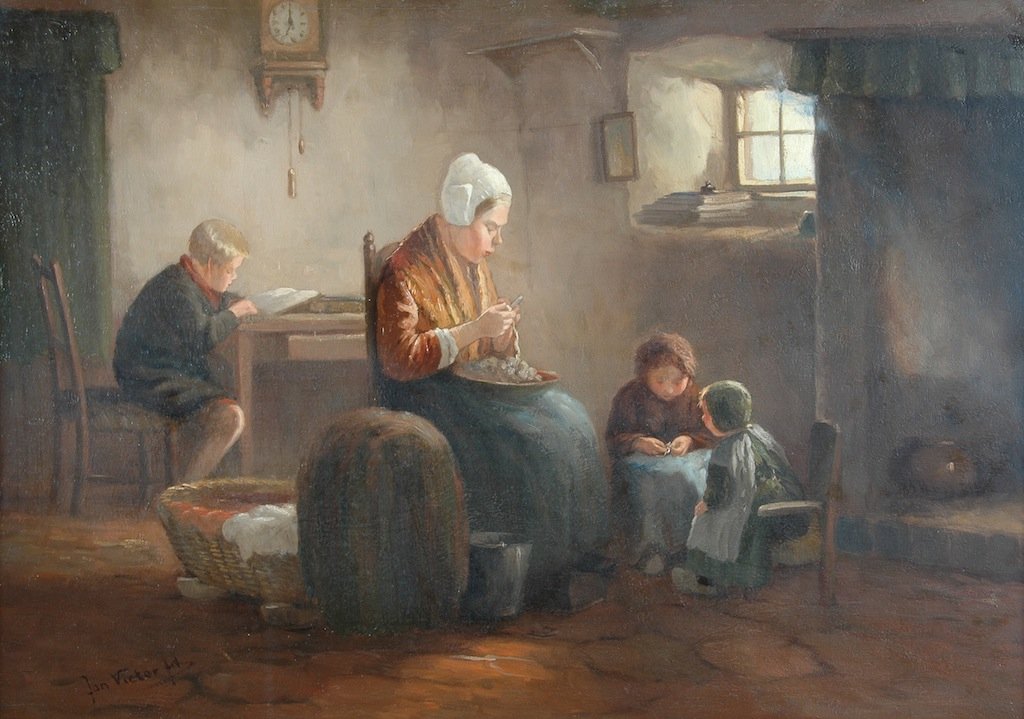 JAN VICTOR (NETHERLANDS 1620-1676) A PAINTING, "Interio: JAN VICTOR (NETHERLANDS 1620-1676) A PAINTING, "Interior Scene," oil on canvas, signed L/L. 26" x 36 1/2" Framed.