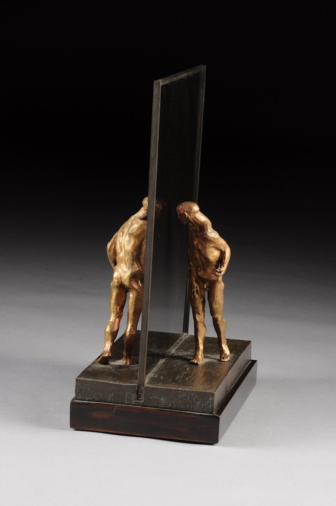 MICHAEL AYRTON (British 1921-1975) A SCULPTURE, "Reflec: MICHAEL AYRTON (British 1921-1975) A SCULPTURE, "Reflections of Two Figures," signed and numbered 1/9 in the bronze. On swivel base. The wall is 20" tall and 14" wide...