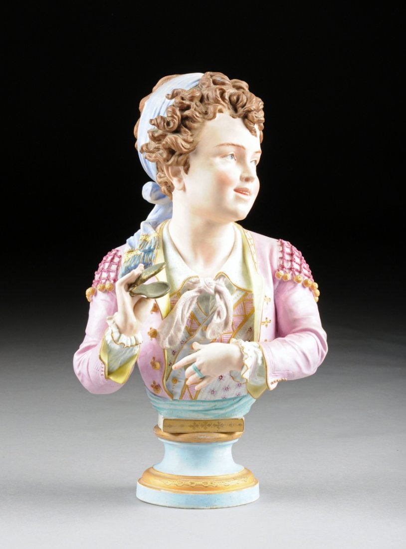 AFTER ÉMILE BRUCHON (French 1806-1895) A SCULPTURE, "Yo: AFTER ÉMILE BRUCHON (French 1806-1895) A SCULPTURE, "Young Girl With Castanets," polychrome painted porcelain, signed in the mold. Height: 18 1/2" Width: 10" Depth: 7 1/2"