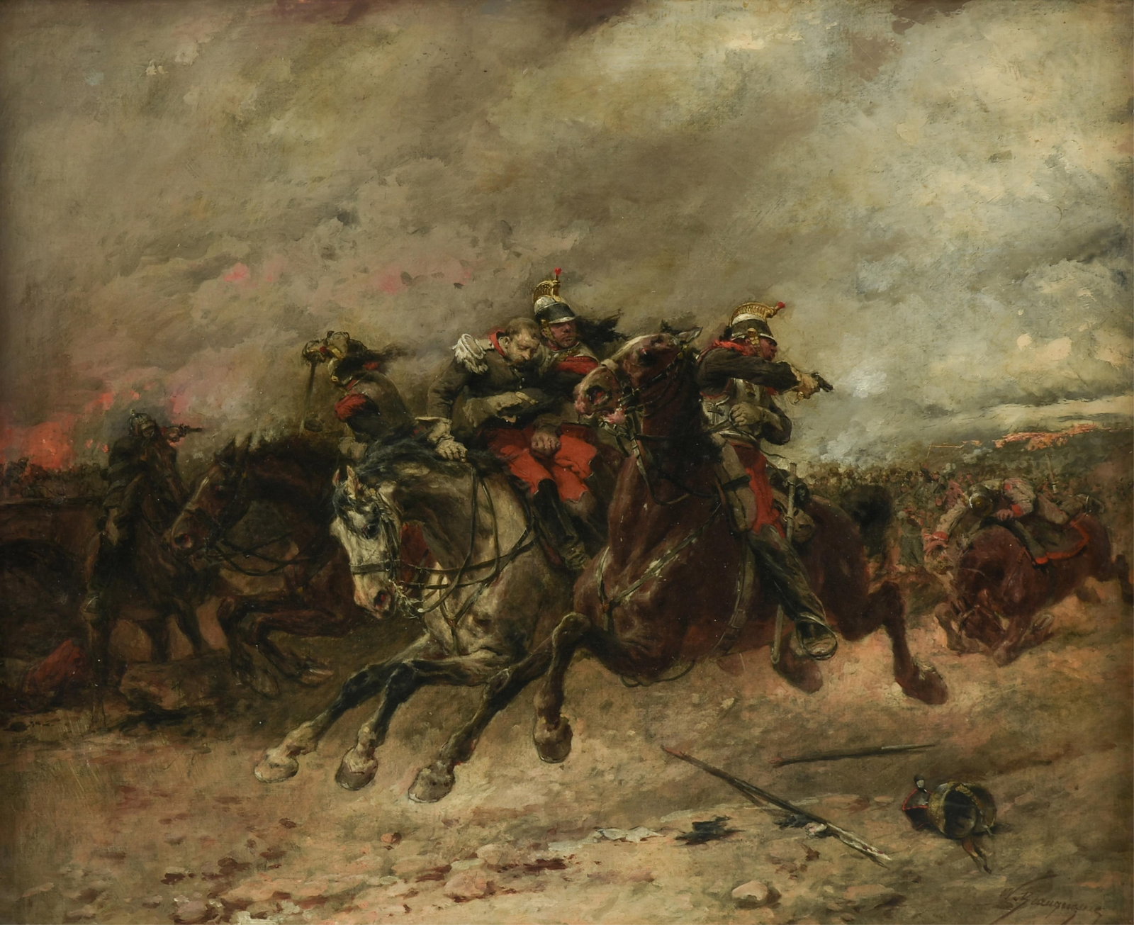 WILFRID CONSTANT BEAUQUESNE (French 1847-1913) "The Rescue of the General," LATE 19TH CENTURY,: WILFRID CONSTANT BEAUQUESNE (French 1847-1913) "The Rescue of the General," LATE 19TH CENTURY, oil on canvas, signed lower right, "W. Beauquesne." 23 3/4 x 28 3/4 in. (60.3 x 73 cm.), Frame: 33 1/4 x 
