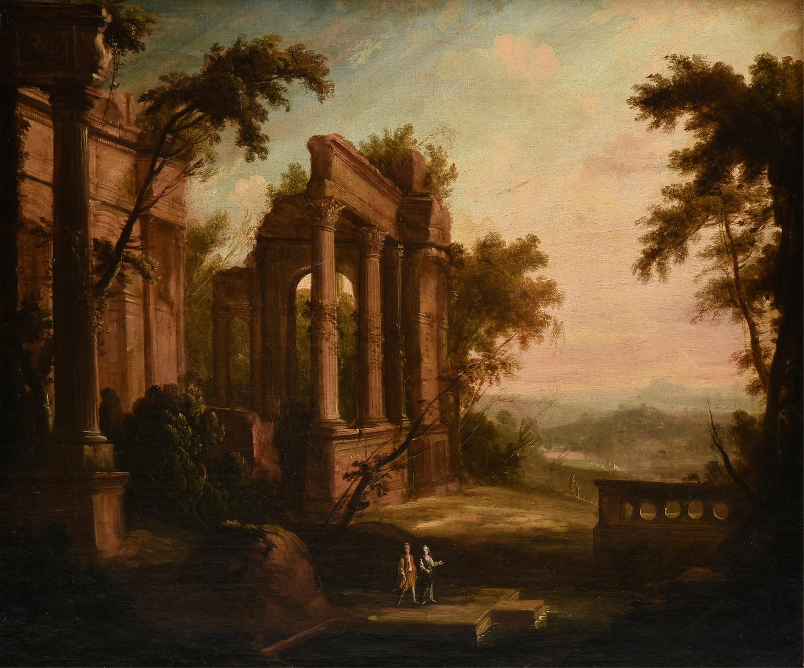 PIERRE ANTOINE PATEL (French 1648-1707) "Figures Among Classical Ruins," 17TH/18TH CENTURY,: PIERRE ANTOINE PATEL (French 1648-1707) "Figures Among Classical Ruins," 17TH/18TH CENTURY, oil on canvas. 17 5/8 x 21 1/4 in. (44.8 x 54 cm.), Frame: 24 1/2 x 28 1/4 in. (62.2 x 71.8 cm.) Provenance: