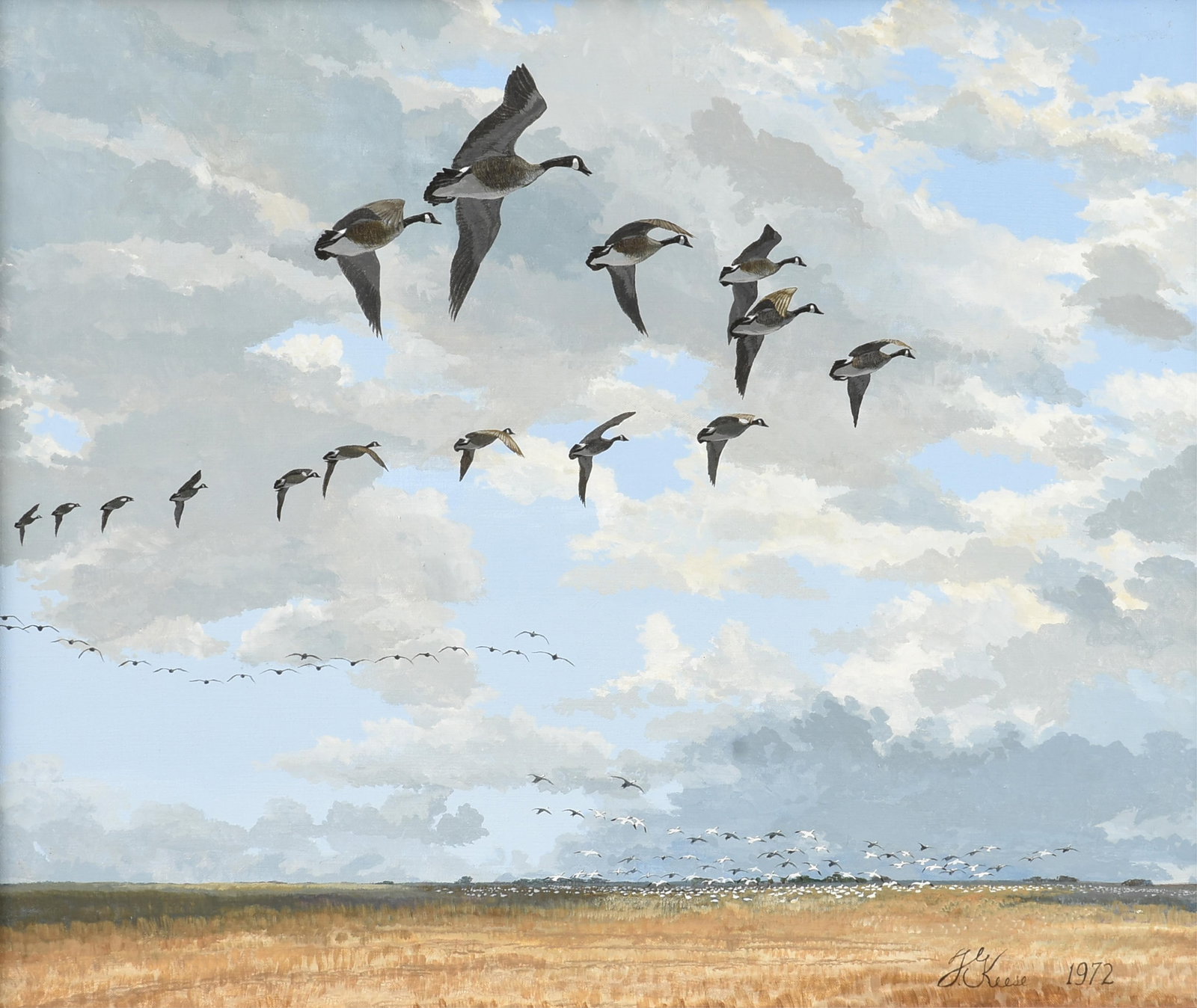 TRAVIS KEESE (American/Texas 1932-2023) Honkers Over a Winter Prarie, 1972, (1 of 15)
