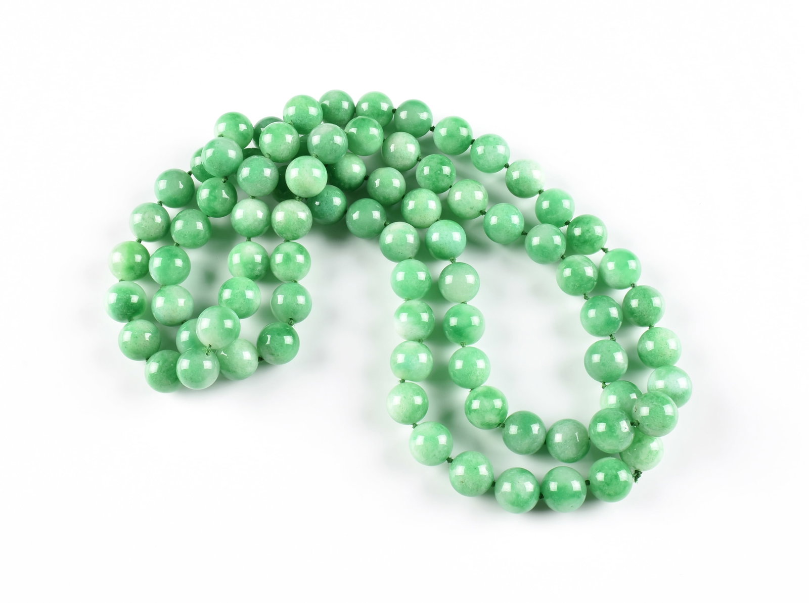 A JADE BEAD NECKLACE, (1 of 4)