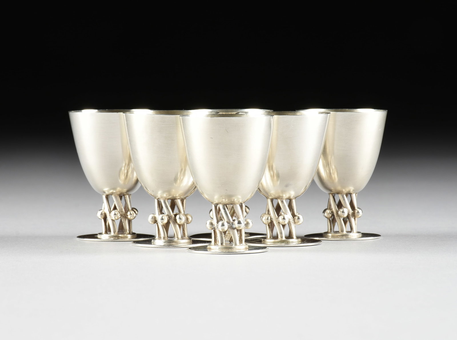 WILLIAM SPRATLING (American 1900-1967) SIX STERLING SILVER CORDIAL CUPS, CIRCA 1960, (1 of 4)