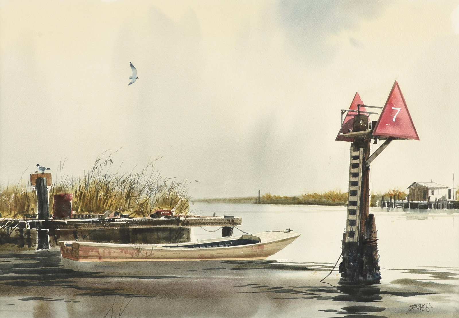 AL BARNES (American/Texas 1937-2015) Marker 7, CIRCA 1970,: AL BARNES (American/Texas 1937-2015) Marker 7, CIRCA 1970, watercolor on paper, signed lower right, "BARNES." 18 x 26 in. (45.7 x 66 cm.), Frame: 27 x 34 1/2 in. (68.6 x 87.6 cm.) Provenance: Property