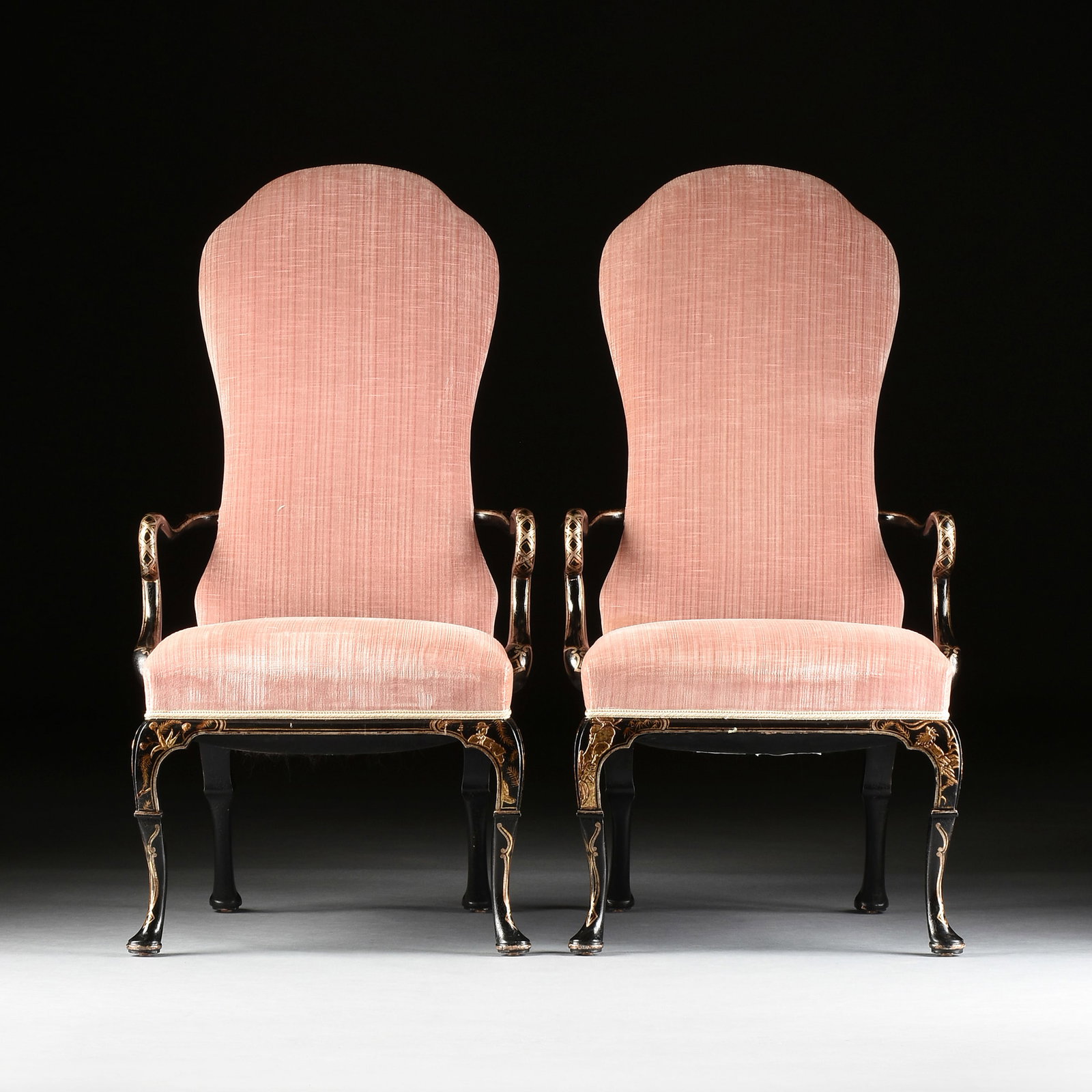 A PAIR OF HILBERT-CONRADI-CHAMBERS JAPANNED ARMCHAIRS, AMERICAN, 20TH CENTURY, (1 of 8)