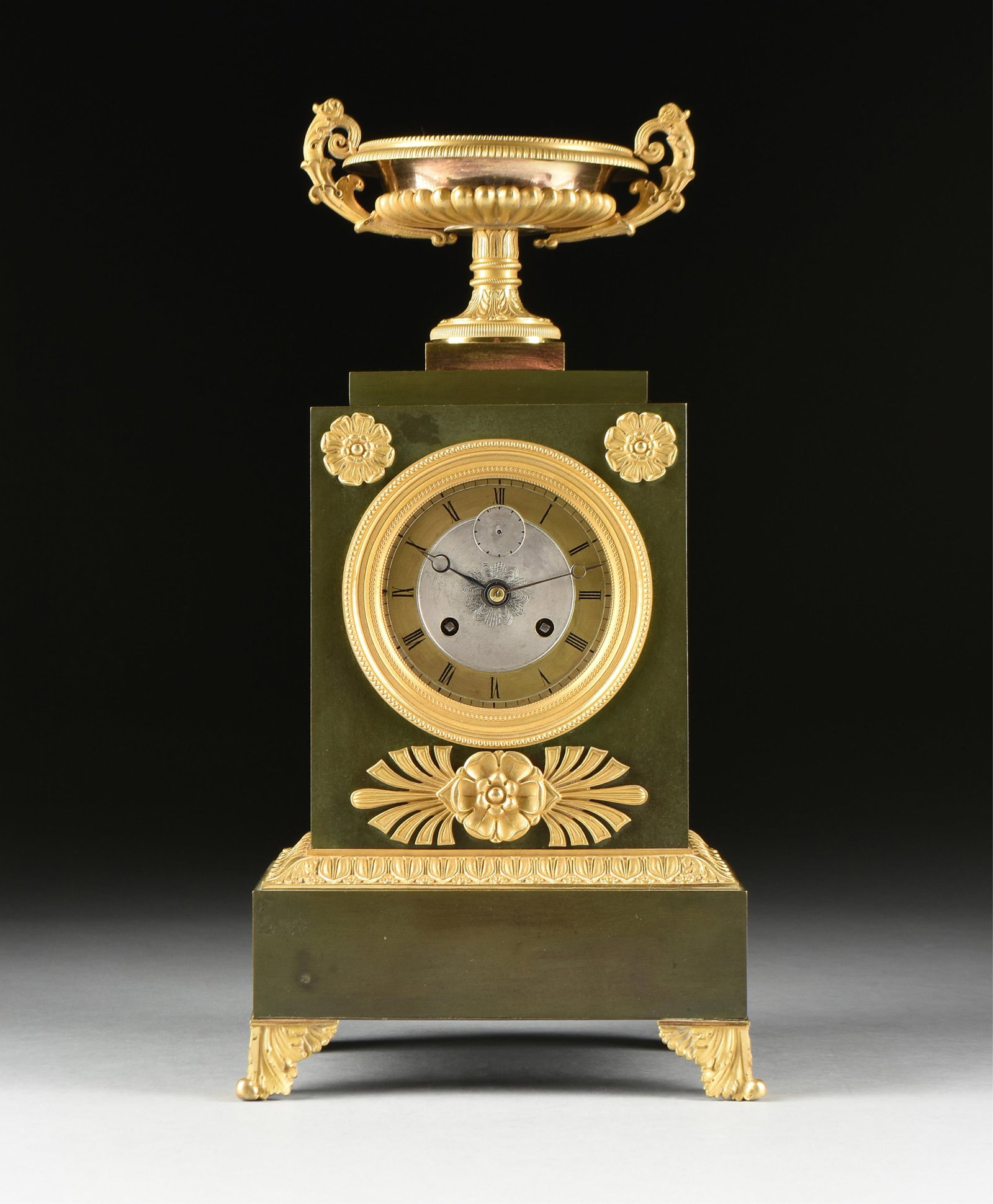 A NEOCLASSICAL BRONZE ORMOLU MANTEL CLOCK, 1820s, (1 of 9)