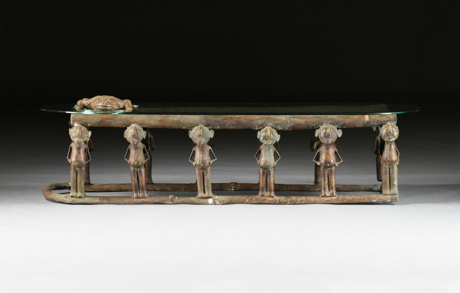 AN AFRICAN BRONZE COFFEE TABLE, CAMEROON, 20TH CENTURY, (1 of 9)
