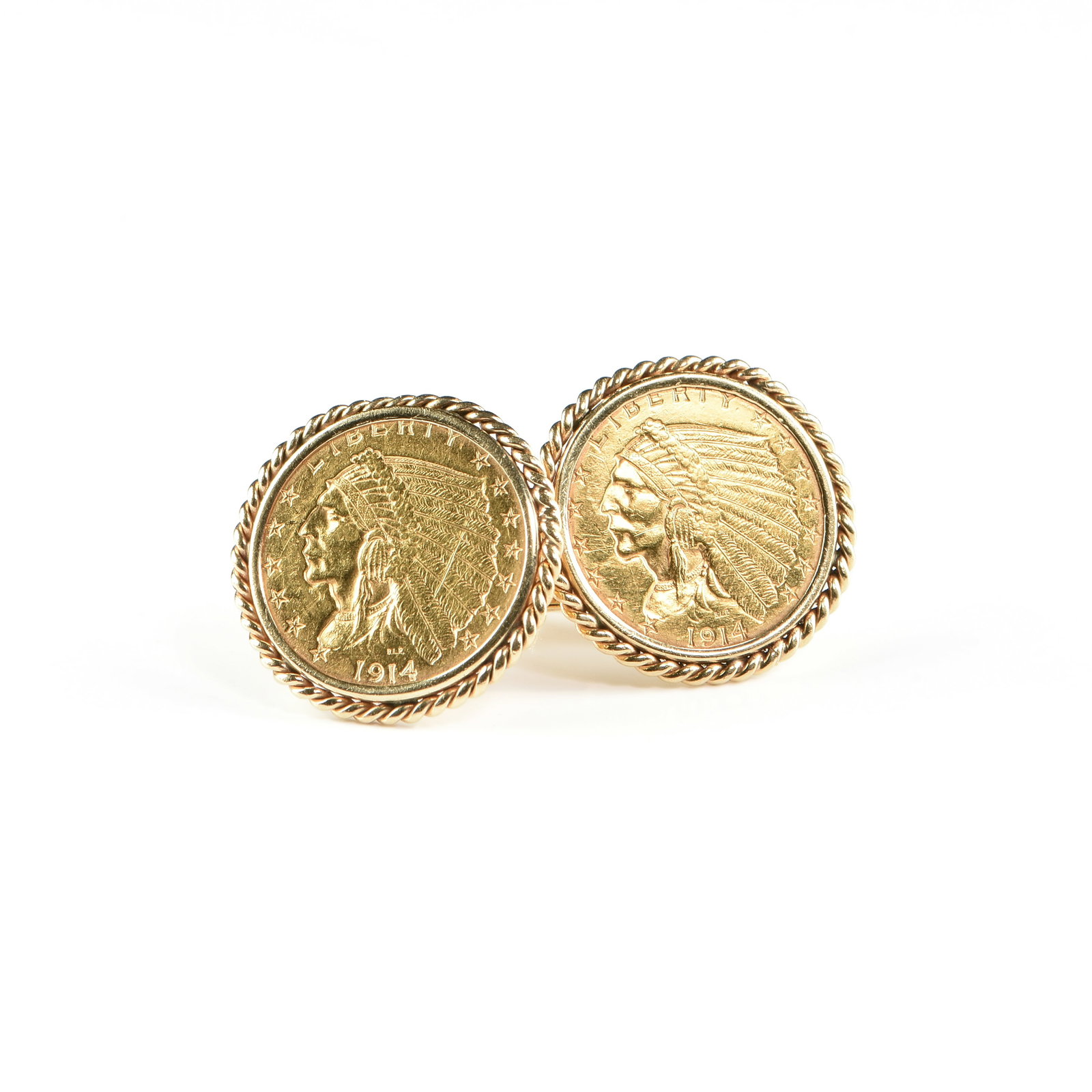 A PAIR OF GOLD LIBERTY INDIAN HEAD QUARTER EAGLE COIN CUFFLINKS, 20TH CENTURY, (1 of 4)