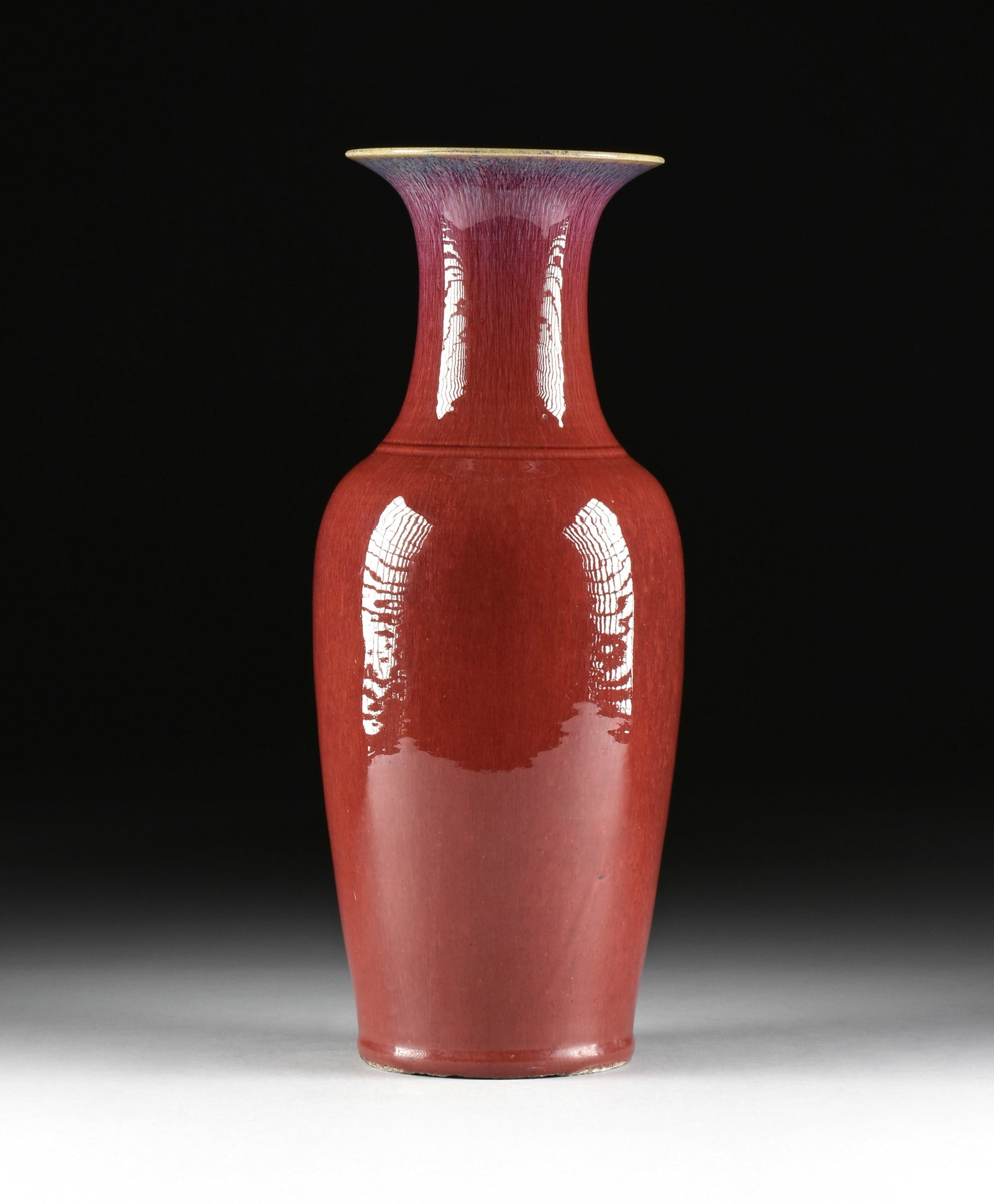 A LARGE FLAMBÉ OXBLOOD BALUSTER VASE, CHINESE, QING DYNASTY, (1 of 6)