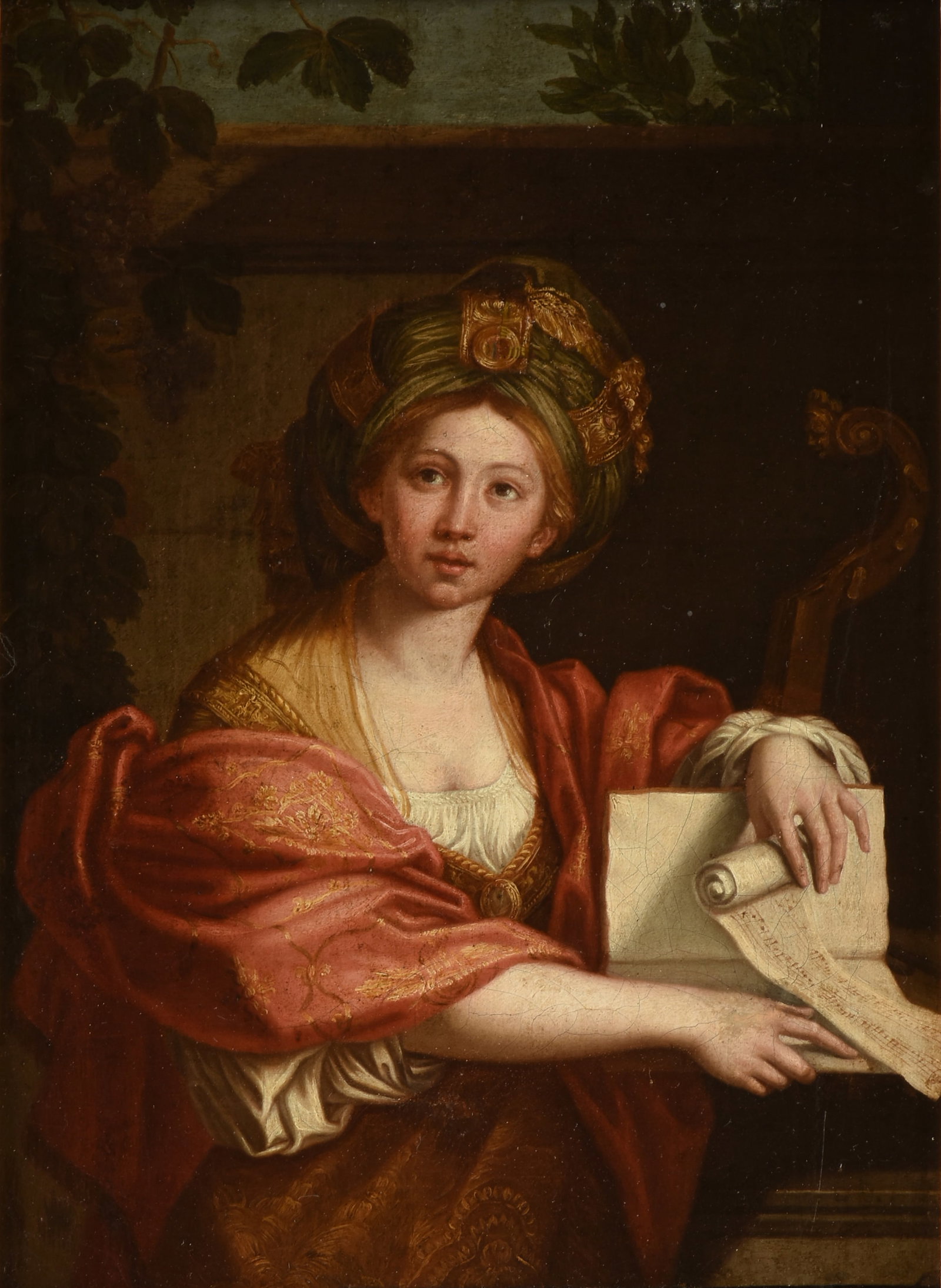 after DOMENICHINO "The Cumaean Sibyl," PROBABLY ITALIAN, 18TH/19TH CENTURY,: after DOMENICHINO "The Cumaean Sibyl," PROBABLY ITALIAN, 18TH/19TH CENTURY, oil on canvas. 12 1/2 x 9 1/2 in. (31.8 x 24.1 cm.), Frame: 22 3/4 x 19 1/2 in. (57.8 x 49.5 cm.) Provenance: Private Collec