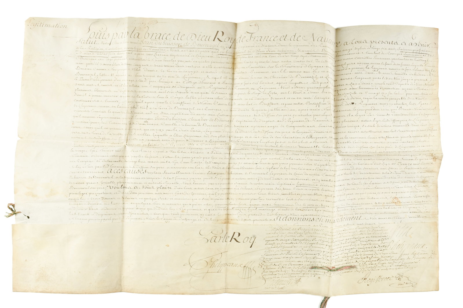 A LOUIS XIV SIGNED LETTER OF LEGITIMATION FOR THE SON OF THE MARQUIS DE BOURNAZEL, FRENCH, 1687, (1 of 17)