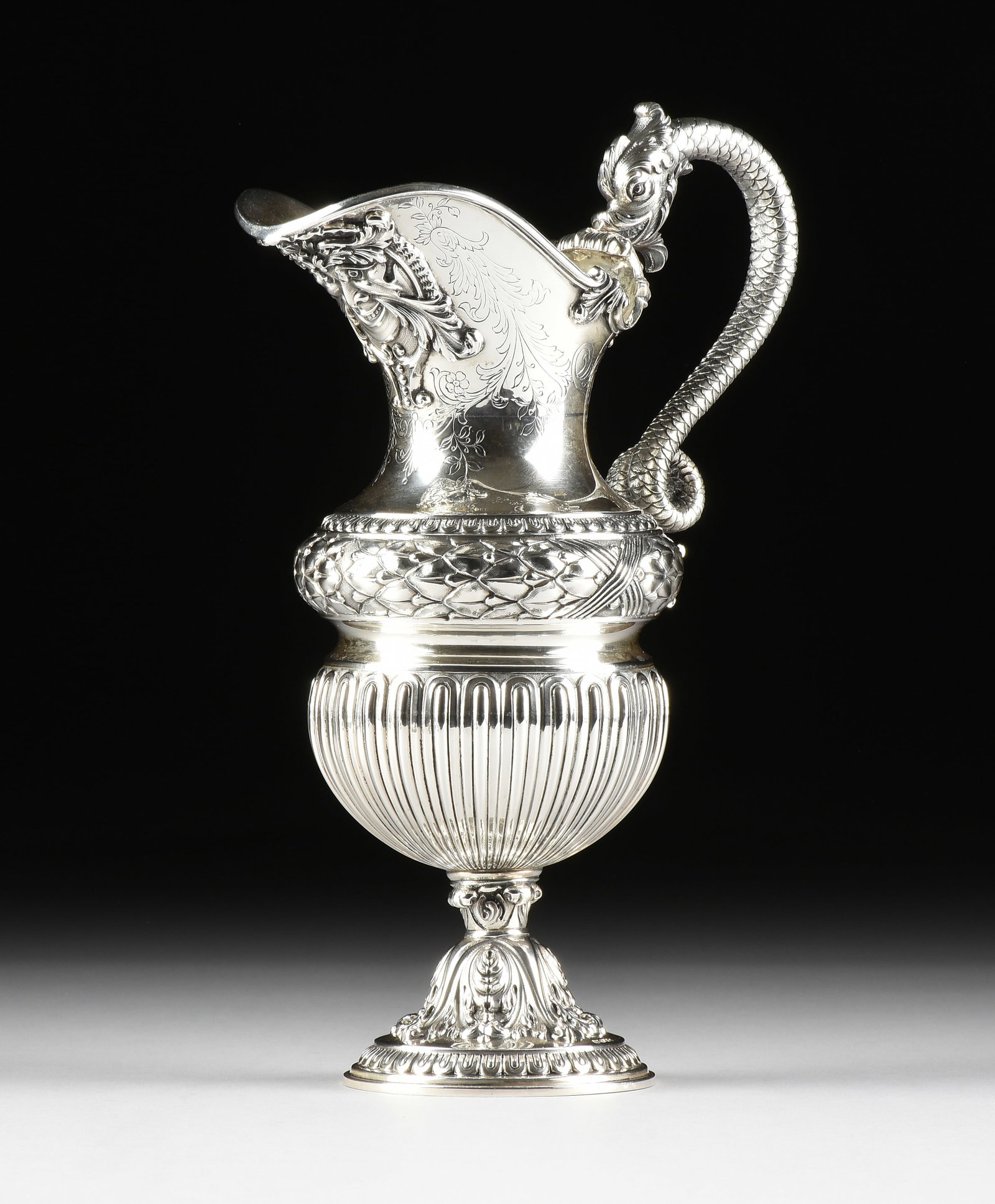 A REVIVAL STYLE STERLING SILVER PITCHER, BRITISH, 2005, (1 of 13)
