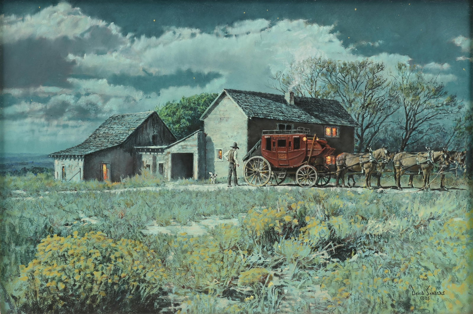 DAVID SANDERS (American/Texas 1936-2013) Homestead with Stagecoach, 1985, (1 of 16)
