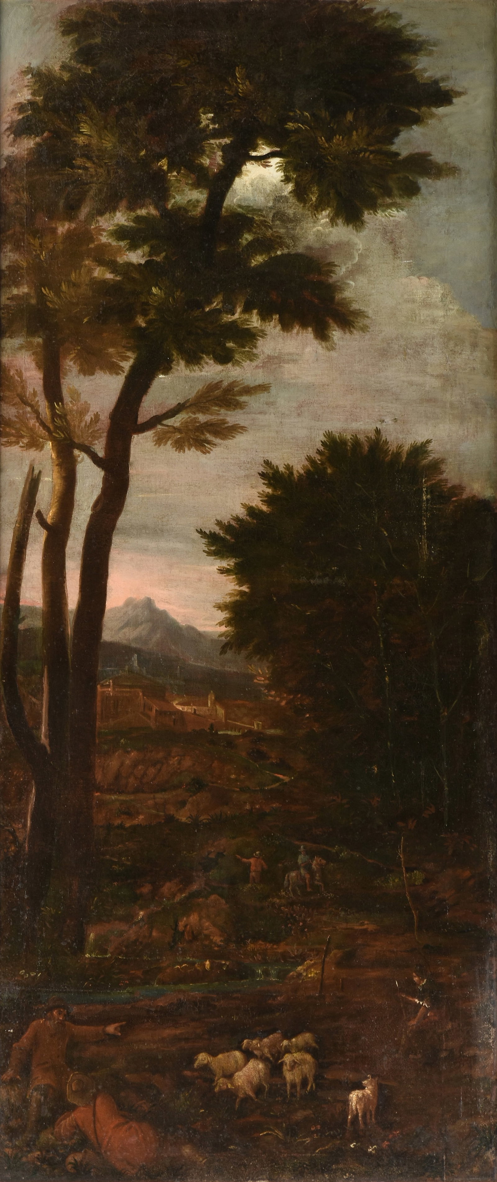 FRENCH SCHOOL Pastoral Landscape, 19TH CENTURY,: FRENCH SCHOOL Pastoral Landscape, 19TH CENTURY, oil on canvas. 102 x 44 in. (259.1 x 111.8 cm.), Frame: 110 x 52 in. (279.4 x 132.1 cm.) Provenance: Private Collection, Salem, Oregon.