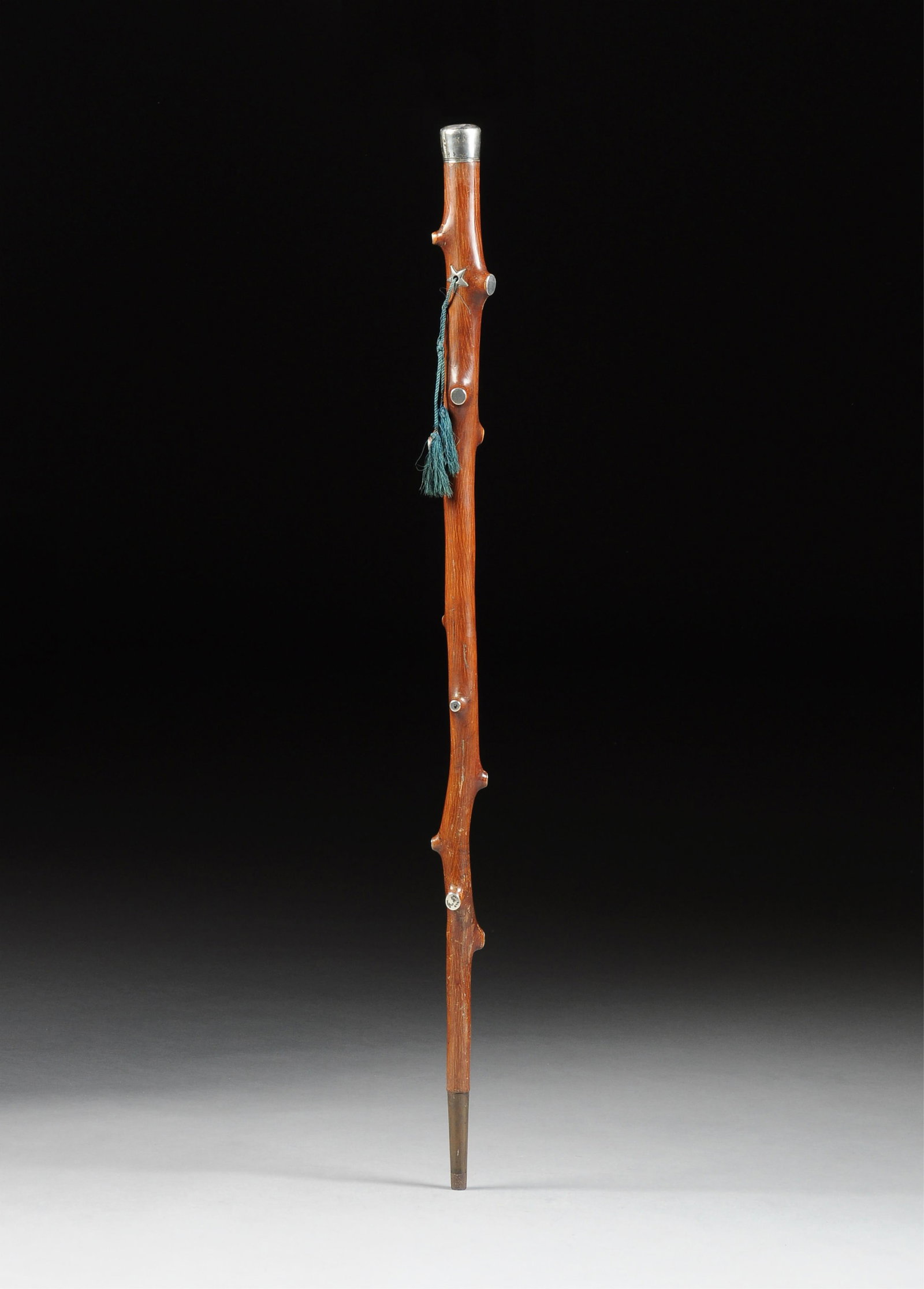 A REPUBLIC OF TEXAS ENGRAVED SILVER PLATE MOUNTED CARVED WOOD WALKING STICK, COMMEMORATING THE (1 of 4)