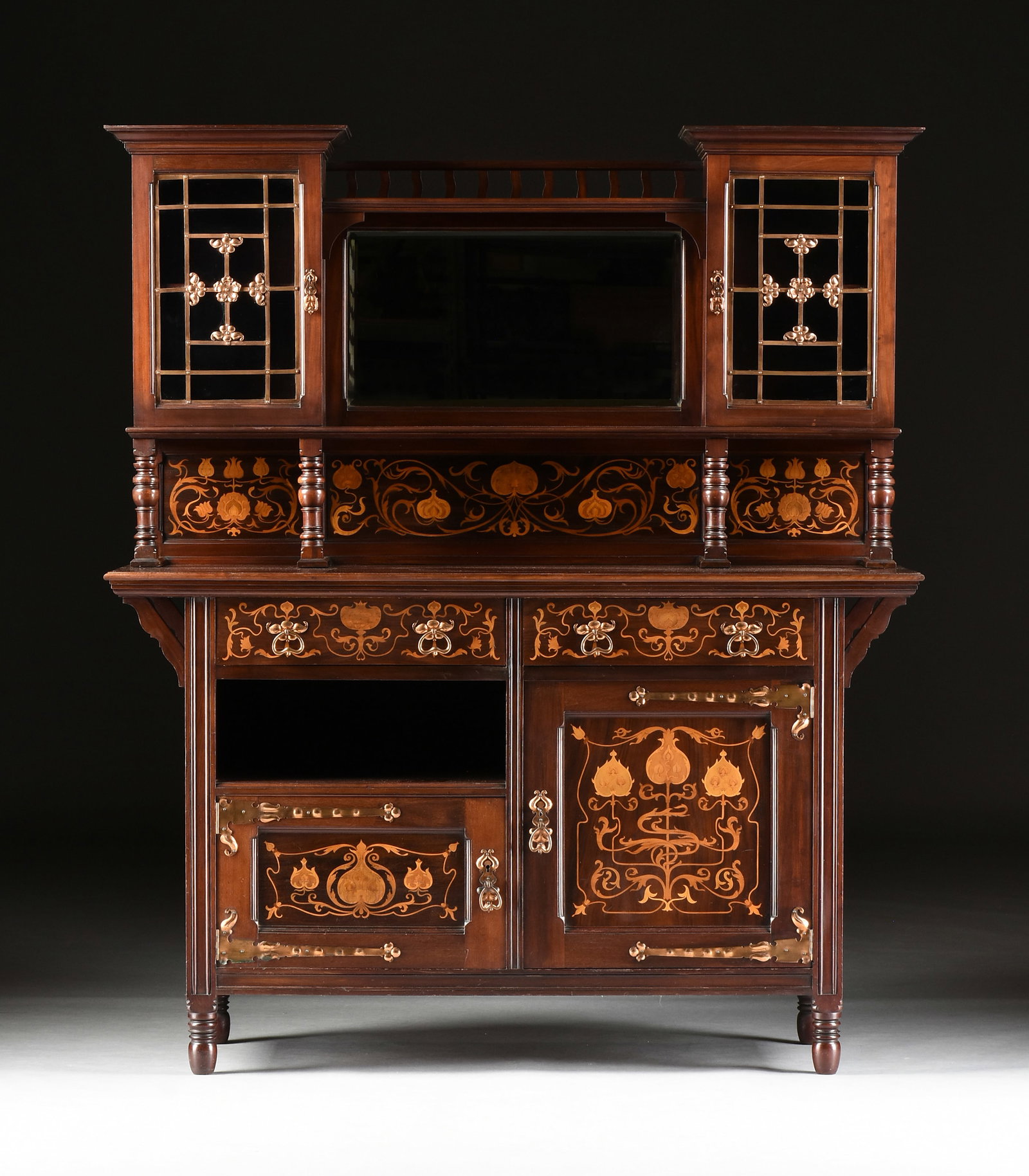 A JAMES LAMB AESTHETIC MOVEMENT MAHOGANY CABINET, BRITISH, CIRCA 1890, (1 of 14)