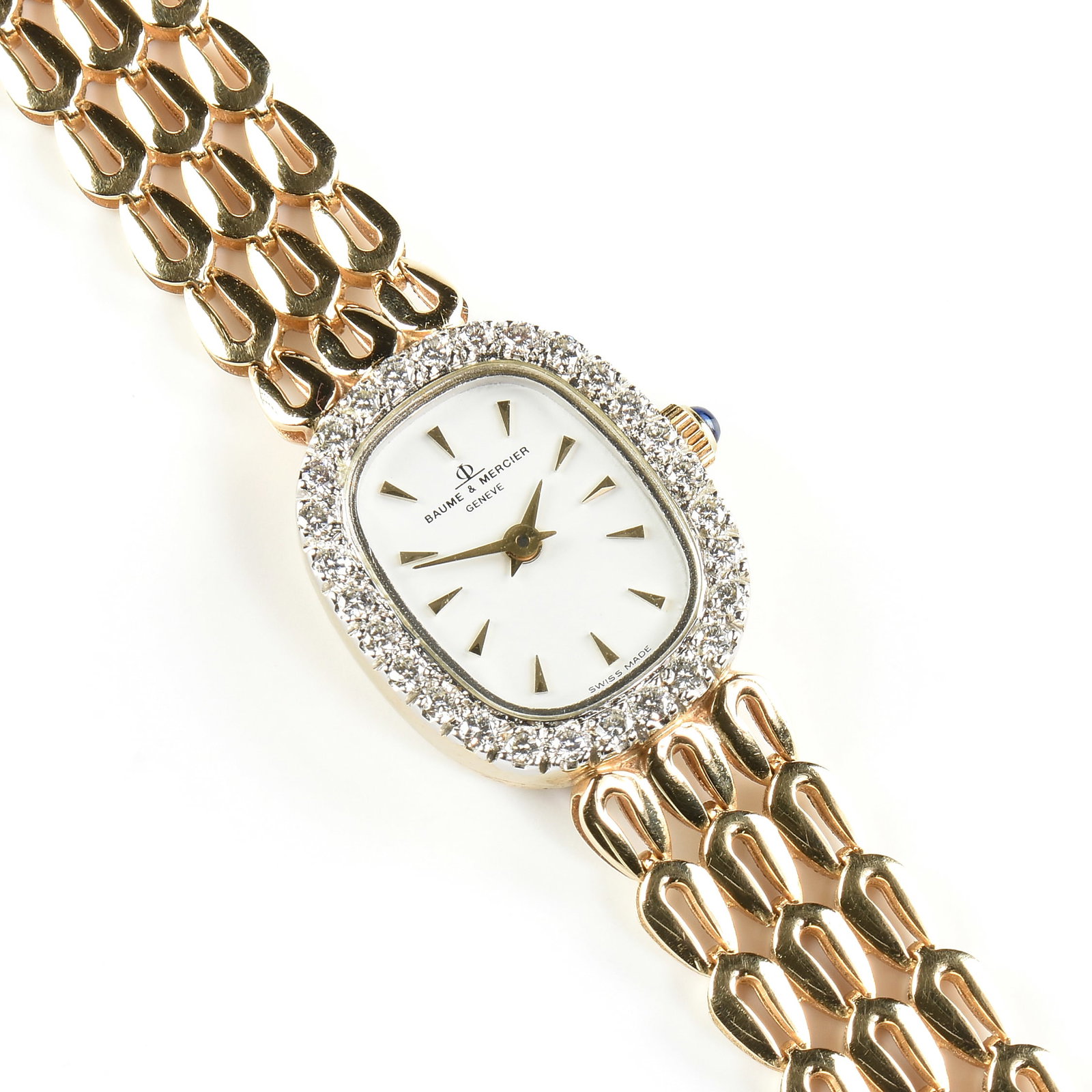 A BAUME & MERCIER 14K GOLD AND DIAMOND WATCH, SWISS, 20TH CENTURY, (1 of 5)