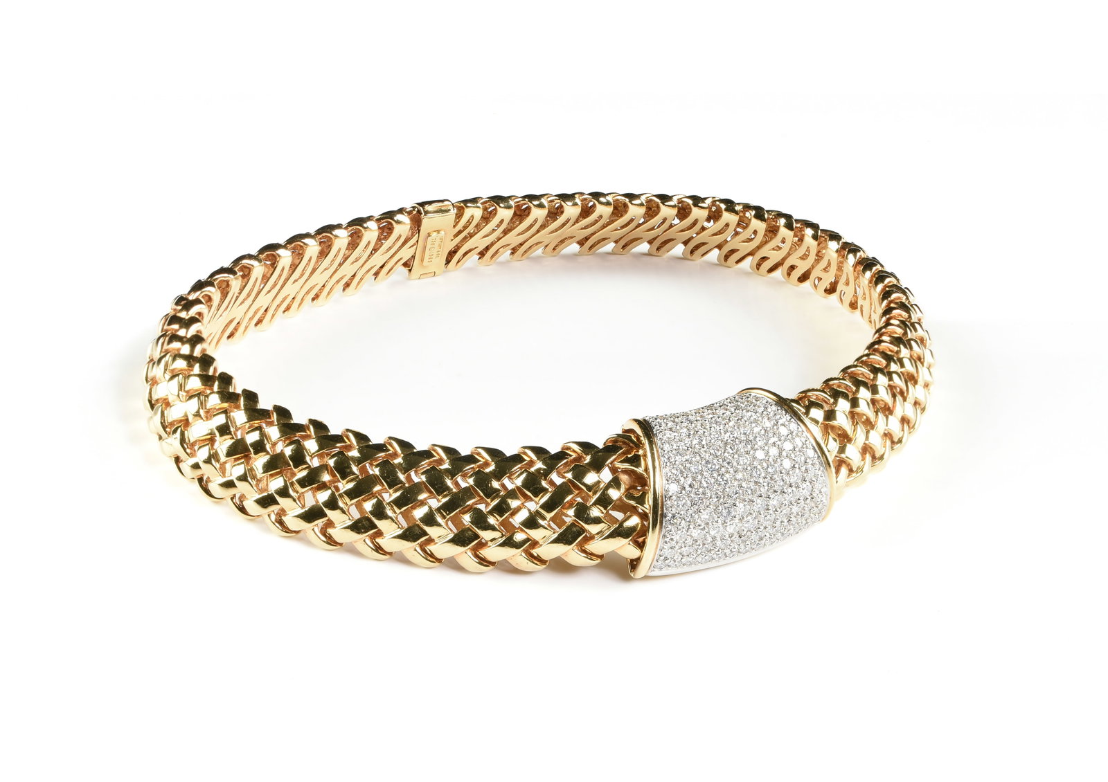 A TIFFANY & CO. 18K GOLD Vannerie COLLAR NECKLACE, AMERICAN, CIRCA 1990,: A TIFFANY & CO. 18K GOLD Vannerie COLLAR NECKLACE, AMERICAN, CIRCA 1990, 18k yellow gold woven collar necklace with a box clasp, marked on clasp, "Tiffany & Co 750 © 1989," together with a