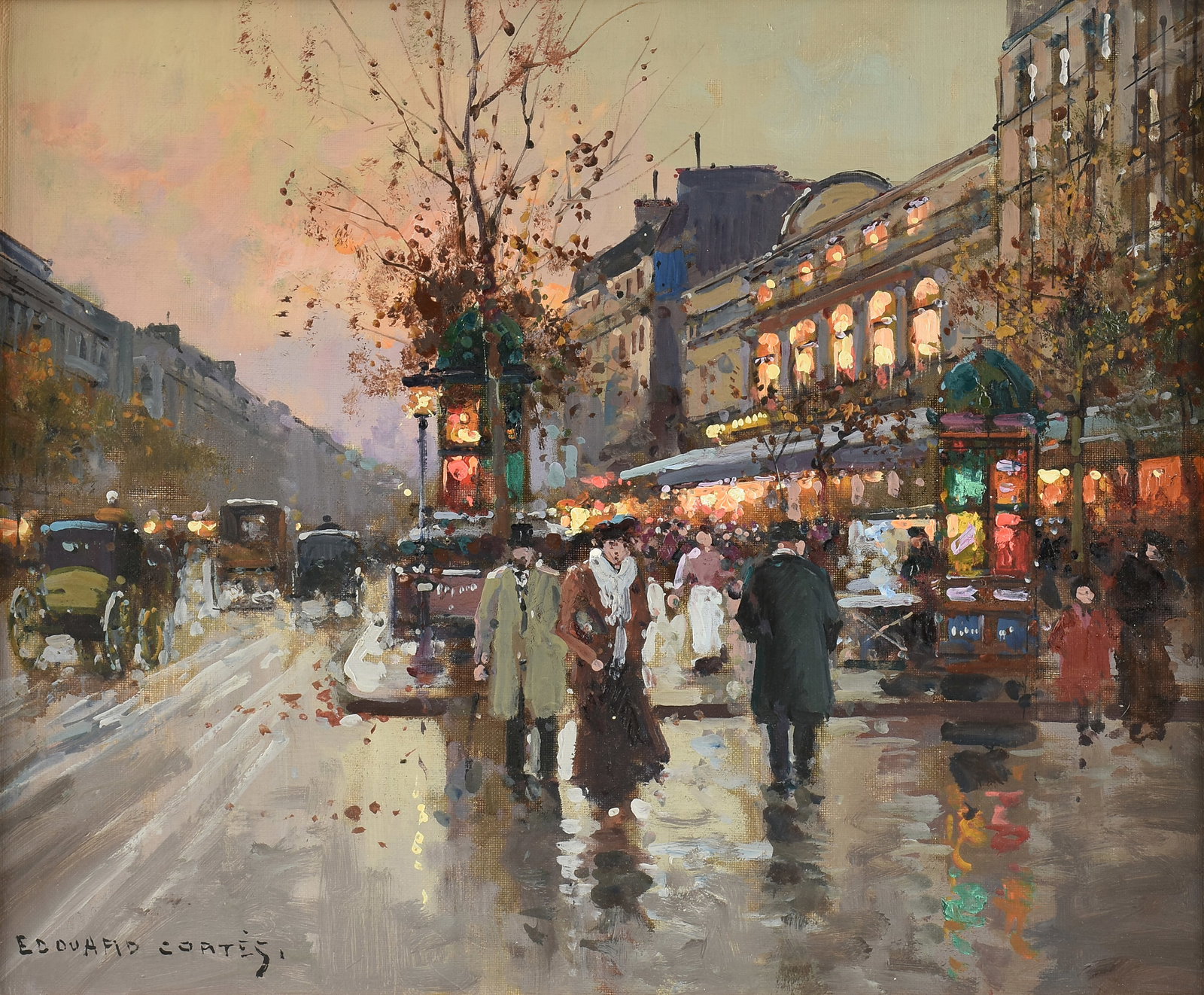 ÉDOUARD LÉON CORTÈS (French 1882-1969) Théâtre du Gymnase, CIRCA 1960,: ÉDOUARD LÉON CORTÈS (French 1882-1969) Théâtre du Gymnase, CIRCA 1960, oil on canvas, signed lower right, "Edouard Cortès," with a label on reverse from International