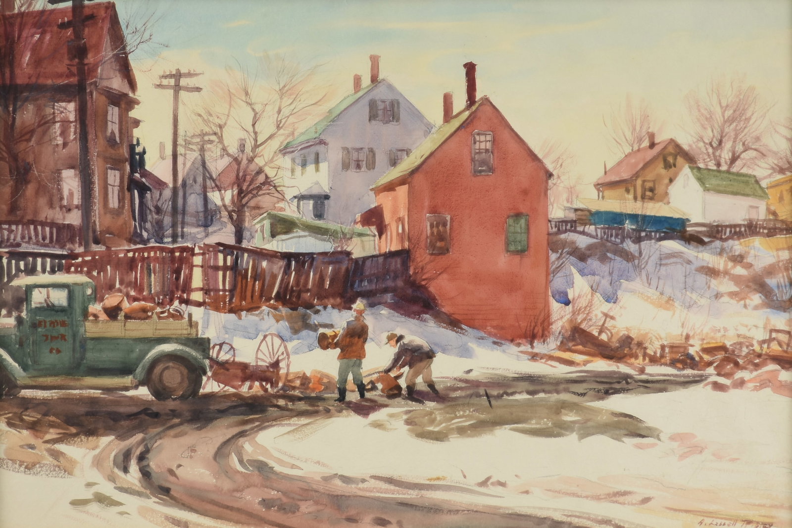 AIDEN LASSELL RIPLEY (American 1896-1969) Sunday Chores, 20TH CENTURY,: AIDEN LASSELL RIPLEY (American 1896-1969) Sunday Chores, 20TH CENTURY, watercolor on paper, signed lower right, "A. Lassell Ripley," with a label on reverse from Jeffrey Alan Gallery, New York, New Yo