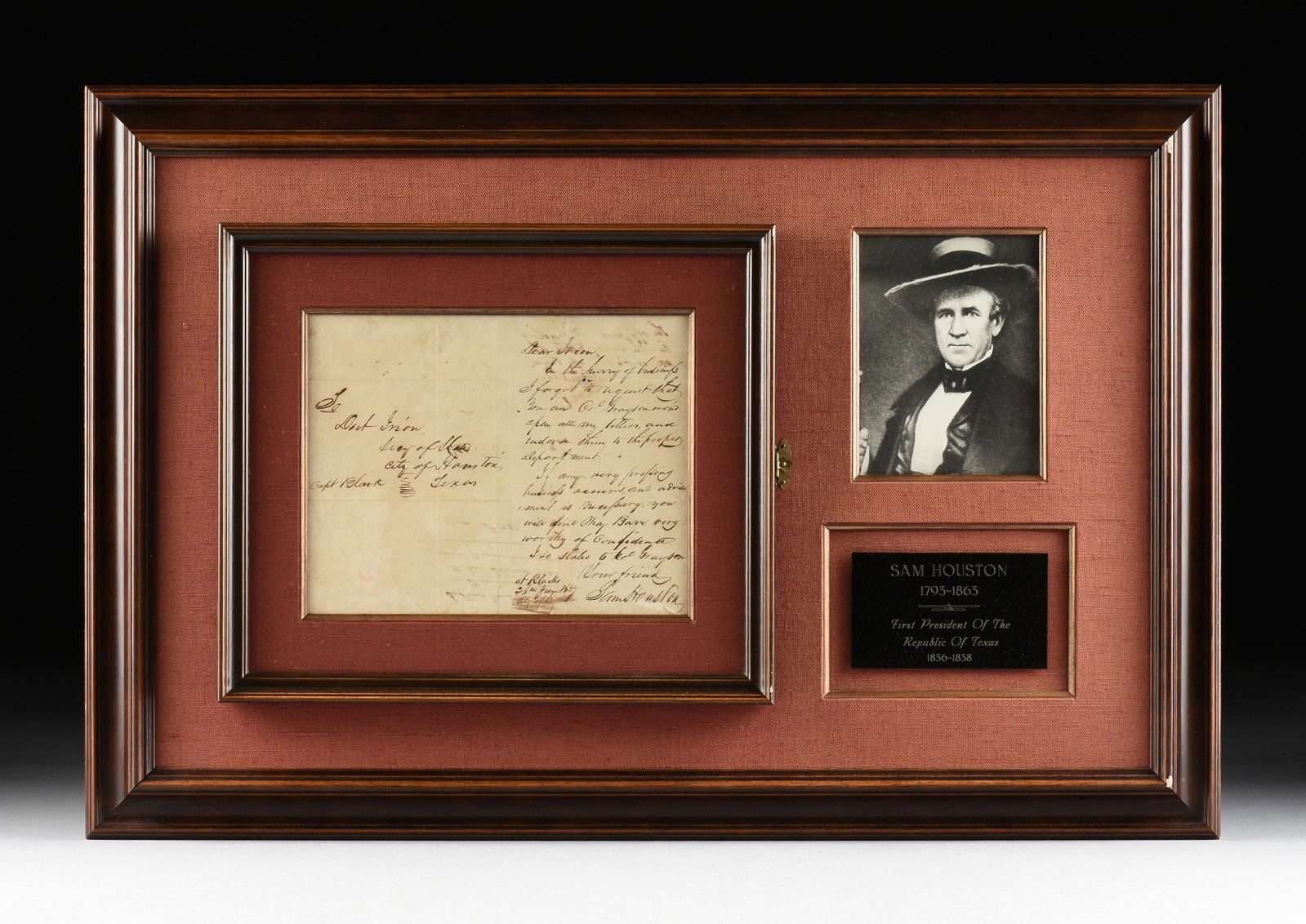 SAM HOUSTON (American/Texas 1793-1863) AN AUTOGRAPH LETTER SIGNED, 1837, (1 of 8)