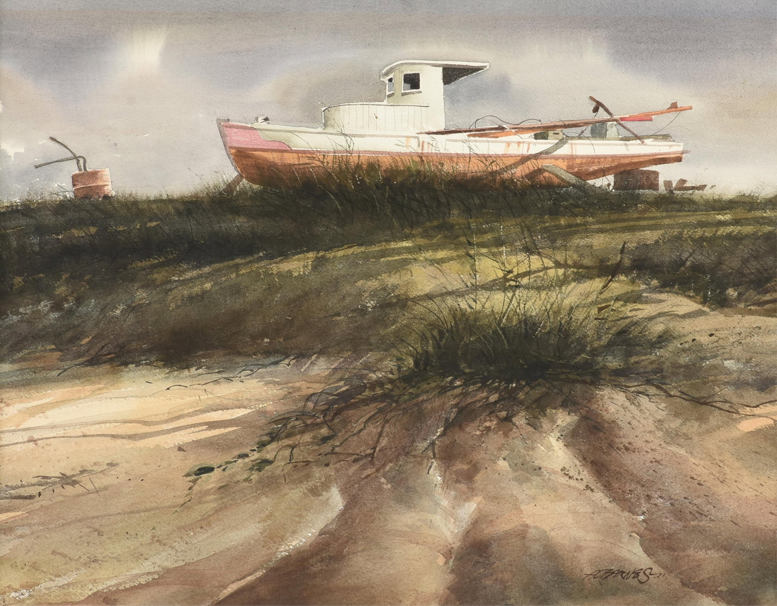 AL BARNES (American/Texas 1937-2015) High and Dry, 1971,: AL BARNES (American/Texas 1937-2015) High and Dry, 1971, watercolor on paper, signed and dated lower right, "AL BARNES.71." Sight: 19 x 24 1/2 in. (48.3 x 62.2 cm.), Frame: 27 1/2 x 32 1/2 in. (69.9 x