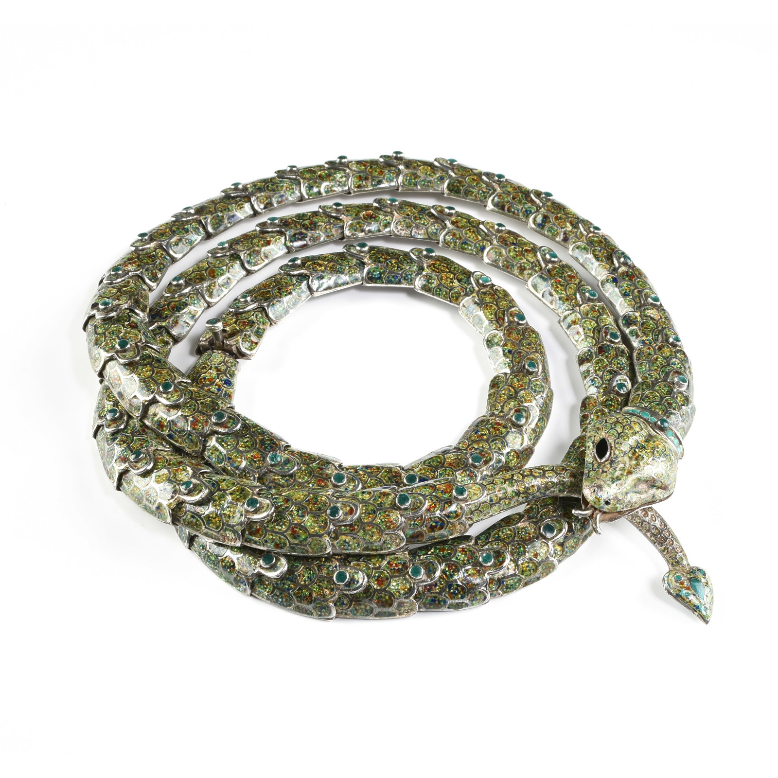 A MARGOT OF TAXCO STERLING SILVER AND ENAMEL SNAKE NECKLACE, MEXICAN, MID 20TH CENTURY, (1 of 8)