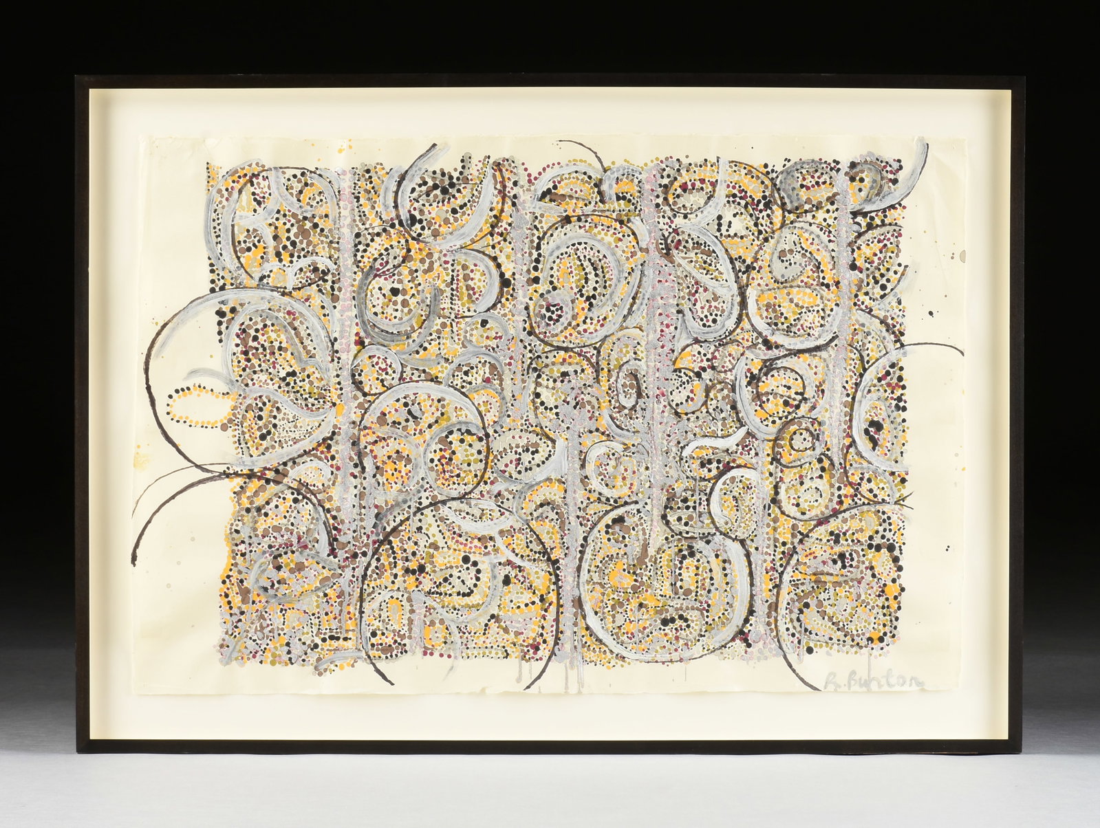 RICHMOND BURTON (American b. 1960) Untitled, 1999,: RICHMOND BURTON (American b. 1960) Untitled, 1999, acrylic and mixed media on handmade paper, signed lower right, "R. Burton," with a label on reverse from MKG Art Management, Houston, Texas. 24 x 36 