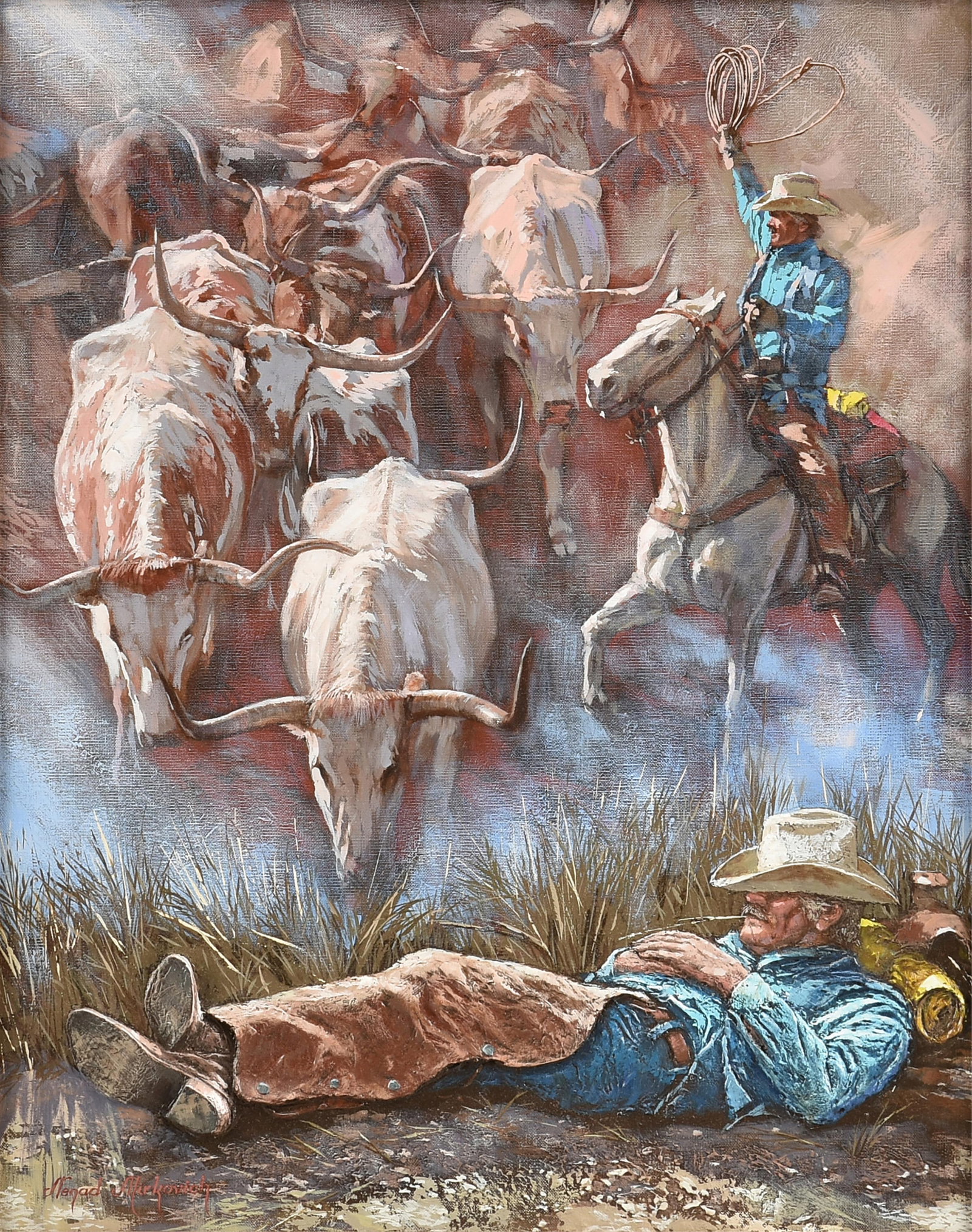 NENAD MIRKOVICH (Serbian/American/Texas b. 1951) A Cowboy Dreams of Longhorns, 21ST CENTURY, (1 of 14)