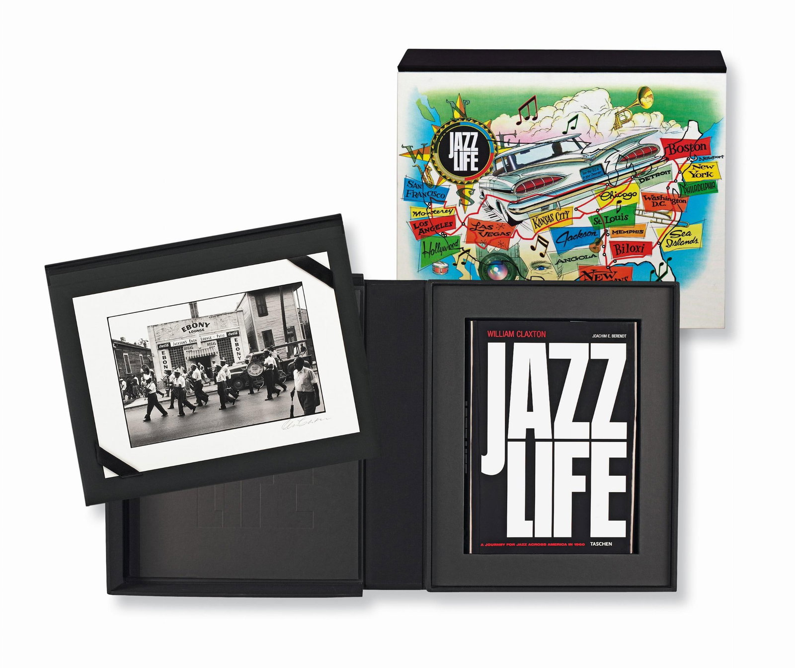 WILLIAM CLAXTON (American 1927-2008) Jazz Life, 2006,: WILLIAM CLAXTON (American 1927-2008) Jazz Life, 2006, the XXL Collector's Edition, from the edition of 1000, this is number 107, together with four signed and numbered ultrachrome prints and a remaste