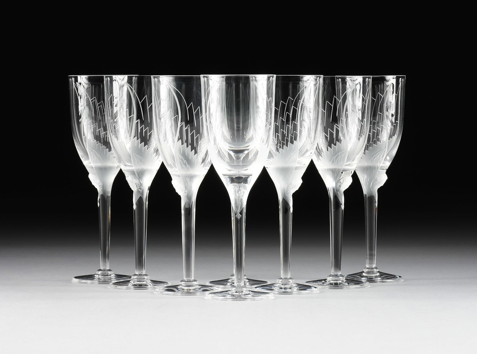 EIGHT LALIQUE "Angel" CHAMPAGNE FLUTES, FRENCH, LATE 20TH CENTURY, (1 of 4)