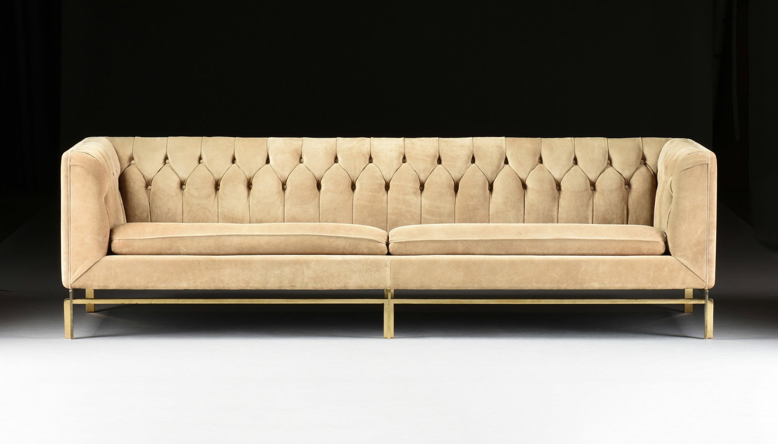 A STOW & DAVIS SUEDE SOFA, AMERICAN, CIRCA 1970, (1 of 8)