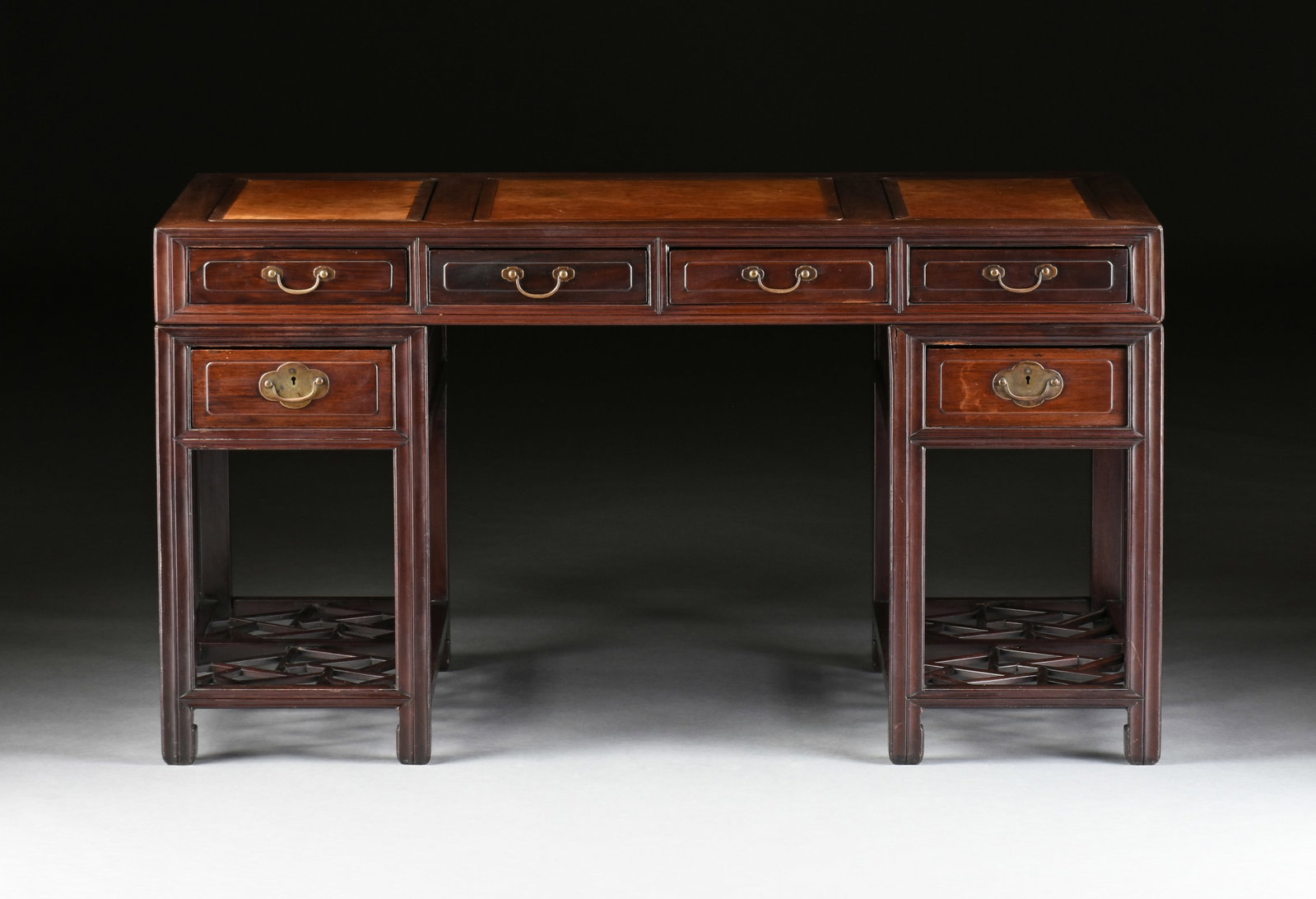 A ROSEWOOD AND AMBOYNA DESK, CHINESE EXPORT, FIRST HALF 20TH CENTURY, (1 of 9)