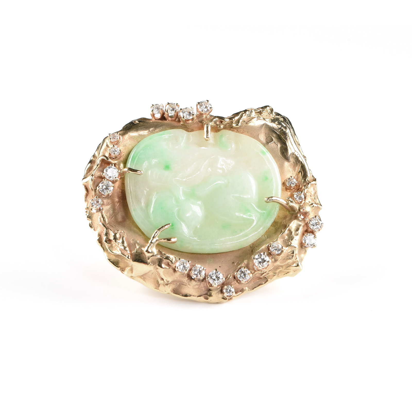A LOIS LADIN 14K GOLD, DIAMOND, AND JADE BROOCH, AMERICAN, CIRCA 1990, (1 of 3)