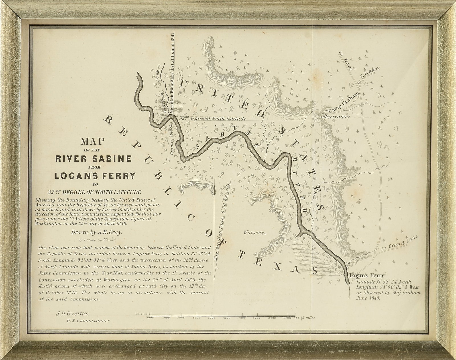 A WILLIAM JAMES STONE REPUBLIC OF TEXAS OFFICIAL U.S. BOUNDARY MAP, Map of the River Sabine from (1 of 5)