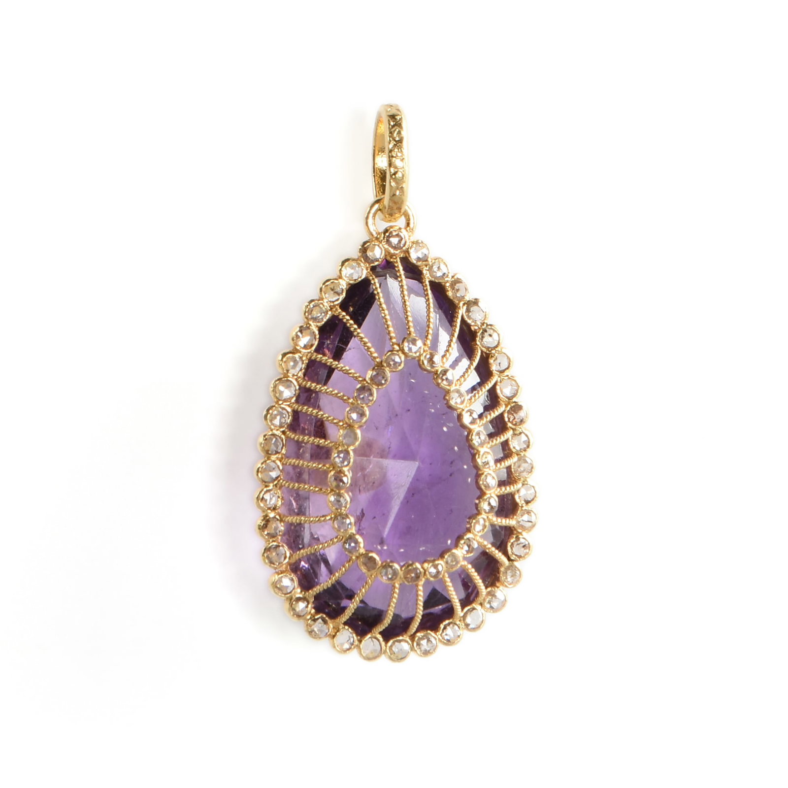 A 22K GOLD, AMETHYST, AND DIAMOND PENDANT, (1 of 2)