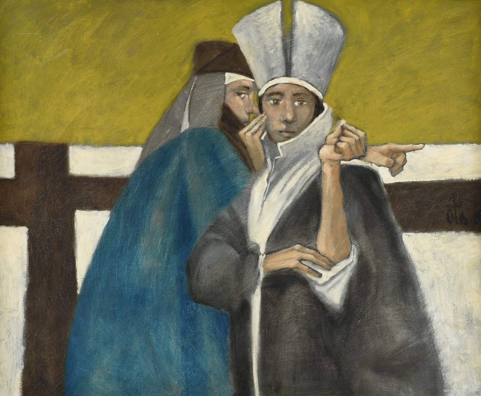 OTIS HUBAND (American/Texas b. 1933) The Secret (Untitled), 1969,: OTIS HUBAND (American/Texas b. 1933) The Secret (Untitled), 1969, oil on canvas, signed and dated at center right, "Otis 69." 24 x 29 in. (61 x 73.7 cm.), Frame: 30 x 35 in. (76.2 x 88.9 cm.) Provenan