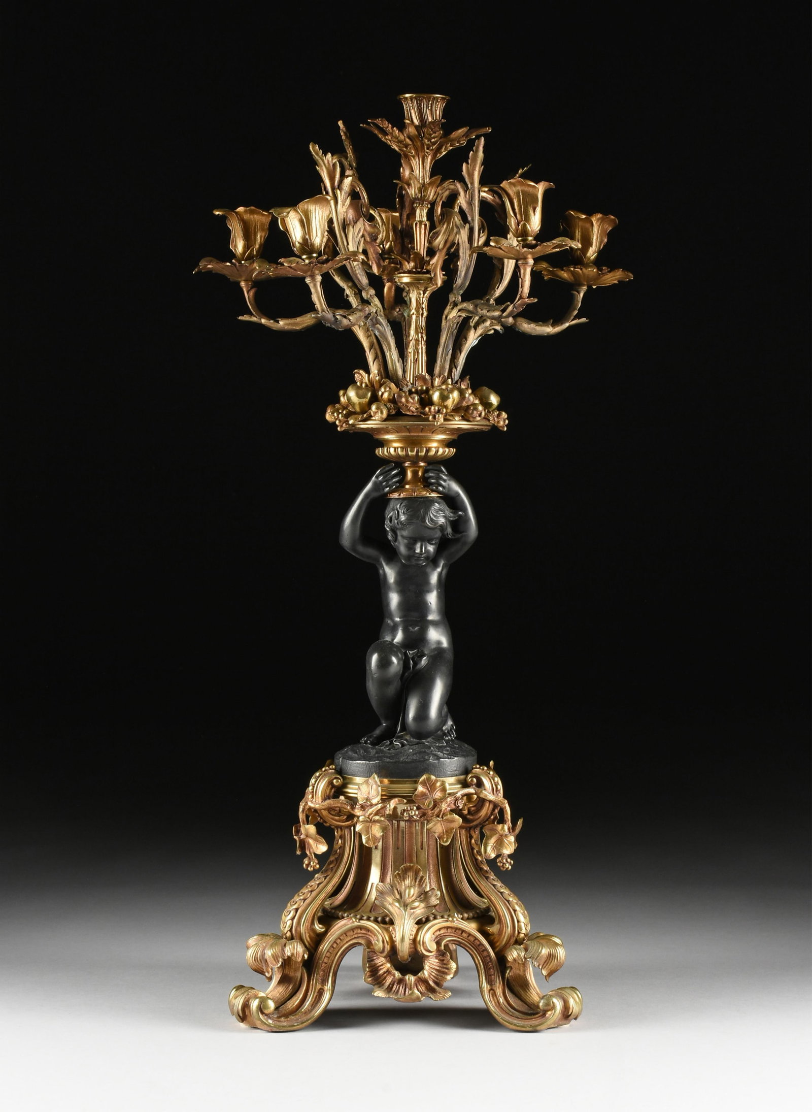 A REVIVAL STYLE FIVE-LIGHT CANDELABRUM, LATE 19TH CENTURY, (1 of 10)
