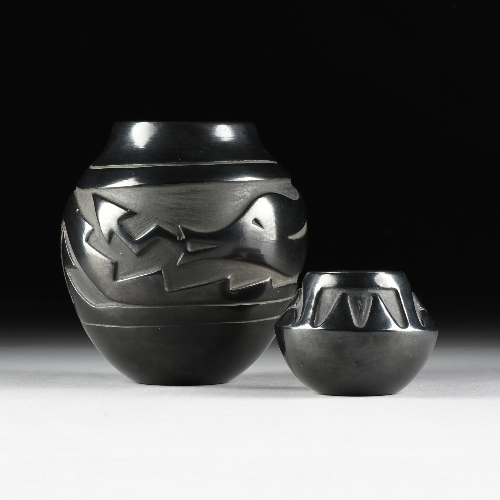 TWO BLACKWARE VESSELS, PUEBLO, MID 20TH CENTURY, (1 of 8)