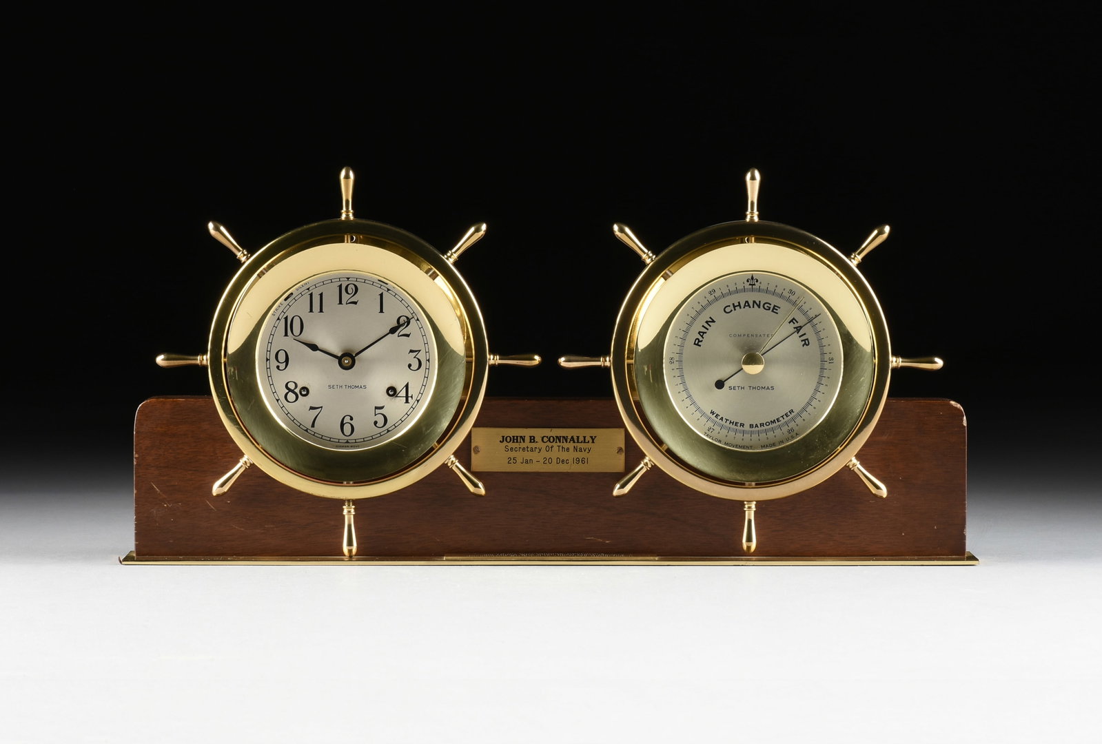 A SETH THOMAS SHIP'S CLOCK AND BAROMETER PRESENTED TO JOHN B. CONNALLY, SECRETARY OF THE NAVY, (1 of 6)