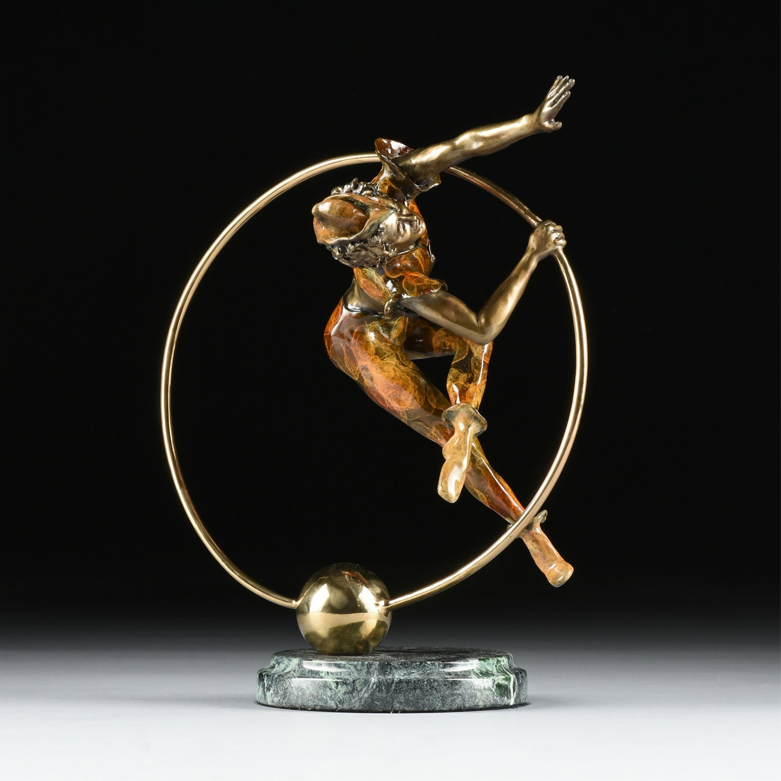 RONALD RUIZ (American) and SHEILA RUIZ (American) Acrobat, 1997,: RONALD RUIZ (American) and SHEILA RUIZ (American) Acrobat, 1997, bronze sculpture with artistic patina mounted on a stone base, signed, dated, and numbered, "Ruiz © '97 12/175." 13 3/4 x 12 x 7 1