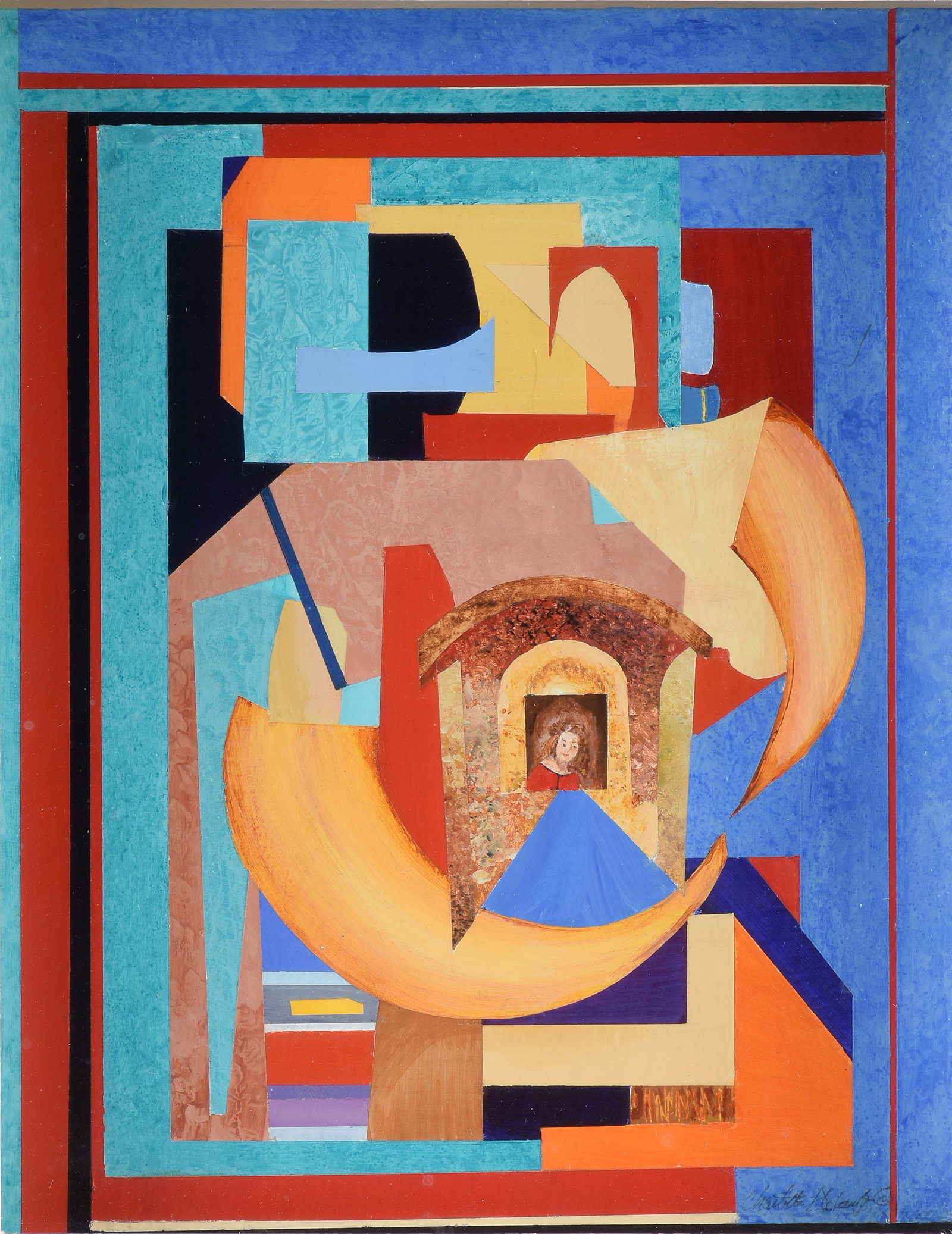 CHARLOTTE KLEBANOFF (American/Texas 1925-2026) Untitled, 21ST CENTURY,: CHARLOTTE KLEBANOFF (American/Texas 1925-2026) Untitled, 21ST CENTURY, collage with acrylic on paper, signed lower right, "Charlotte Klebanoff." 13 1/2 x 10 1/2 in. (34.3 x 26.7 cm.), Frame: 21 x 17 i