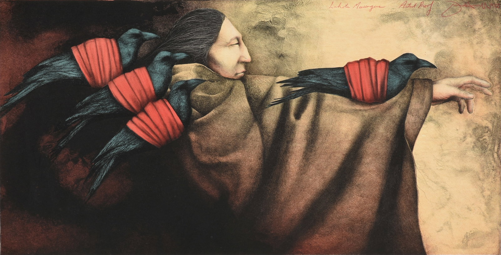 FRANK HOWELL (American 1937-1997) Lakota Messengers, 1982,: FRANK HOWELL (American 1937-1997) Lakota Messengers, 1982, lithograph on paper, artist's proof, titled, signed, and dated at lower edge, "Lakota Messengers / Artist Proof / Frank Howell / 1982." 18 1/