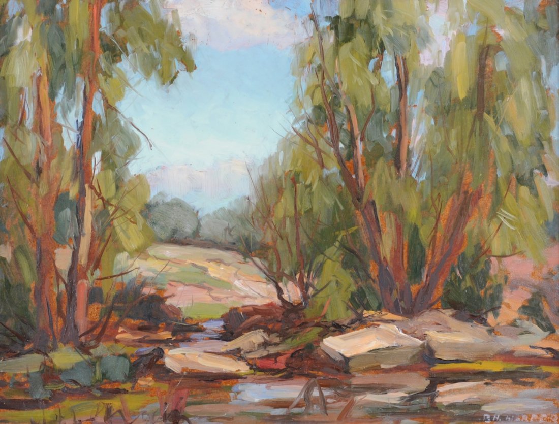 BRUCE H. HARPER (American 20th Century) A PAINTING, "Th: BRUCE H. HARPER (American 20th Century) A PAINTING, "The High Country," oil on board, signed L/R. 12" x 16" Framed. Purchased from The Square Nail Gallery, TX, 1975. Estimate: $400.00 - $600.00