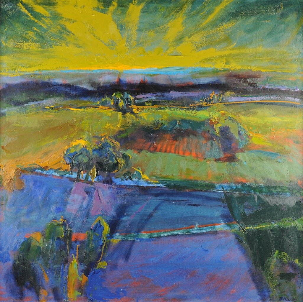 HENRIETTA BERK (American 1919-1990) A PAINTING, "Via Pl: HENRIETTA BERK (American 1919-1990) A PAINTING, "Via Pleasanton," oil on canvas, signed L/R. 48" x 48" Framed. Estimate: $3,000.00 - $5,000.00