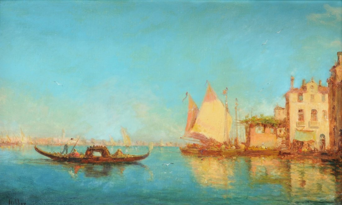 CHARLES MALFROY (French 1862-1951) A PAINTING, "Dock Sc: CHARLES MALFROY (French 1862-1951) A PAINTING, "Dock Scene, Les Martigues," oil on canvas, signed L/L. 13" x 21 3/4" Framed. Estimate: $2,000.00 - $4,000.00